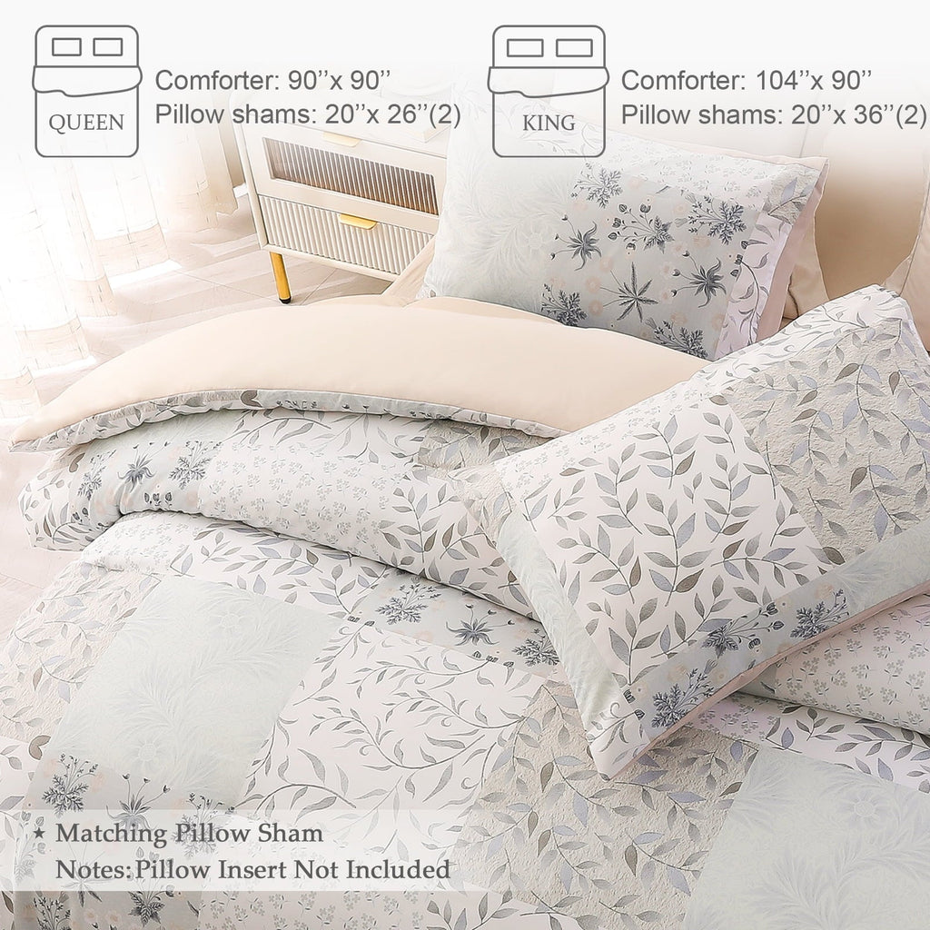 Hypoallergenic Cloud 3-Piece Patchwork King Size Comforter Set, Microfiber Bedding Down Alternative Comforter for All Seasons with 2 Pillo... - Hypoallergenic Ultra-Fluffy Quilt for Winter Detail