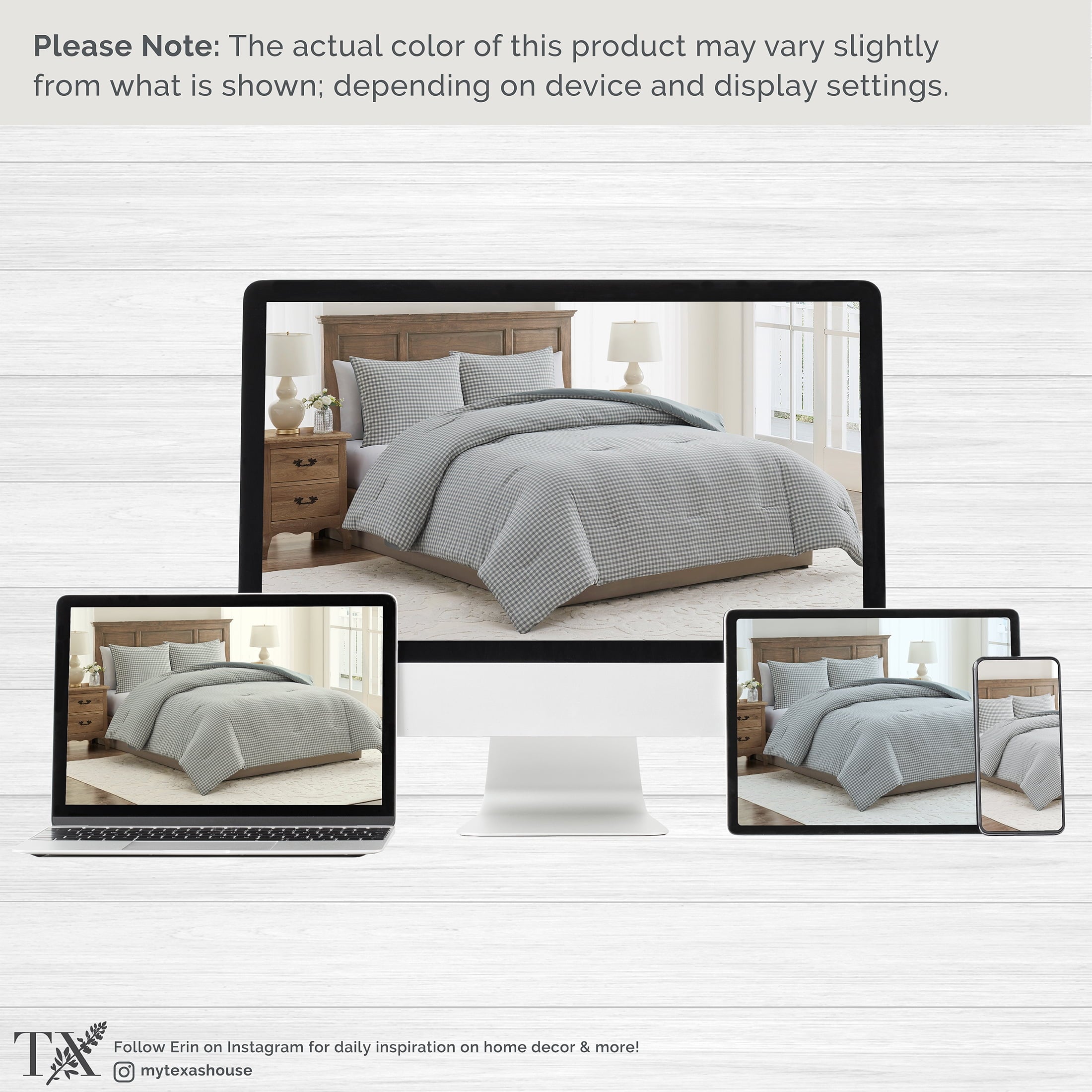 Luxurious Quilted Full/Queen Comforter Set, All-Season, 3-Piece, Green Gingham Plaid - All-Season Down Alternative Comforter Insert Detail