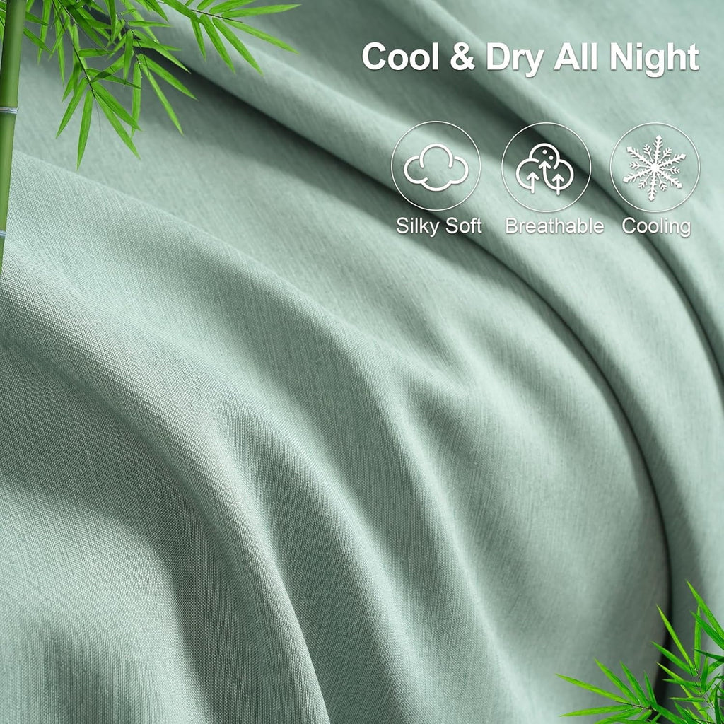 Breathable Luxury Bamboo Bed Sheet Sets, 4 Pieces King Silky Soft Bedding Sheets, 1800 Thread Count 16 Inch Deep Pockets, Sage Green - Premium Ultra-Soft Pillowcase Pair for Sleeping Detail