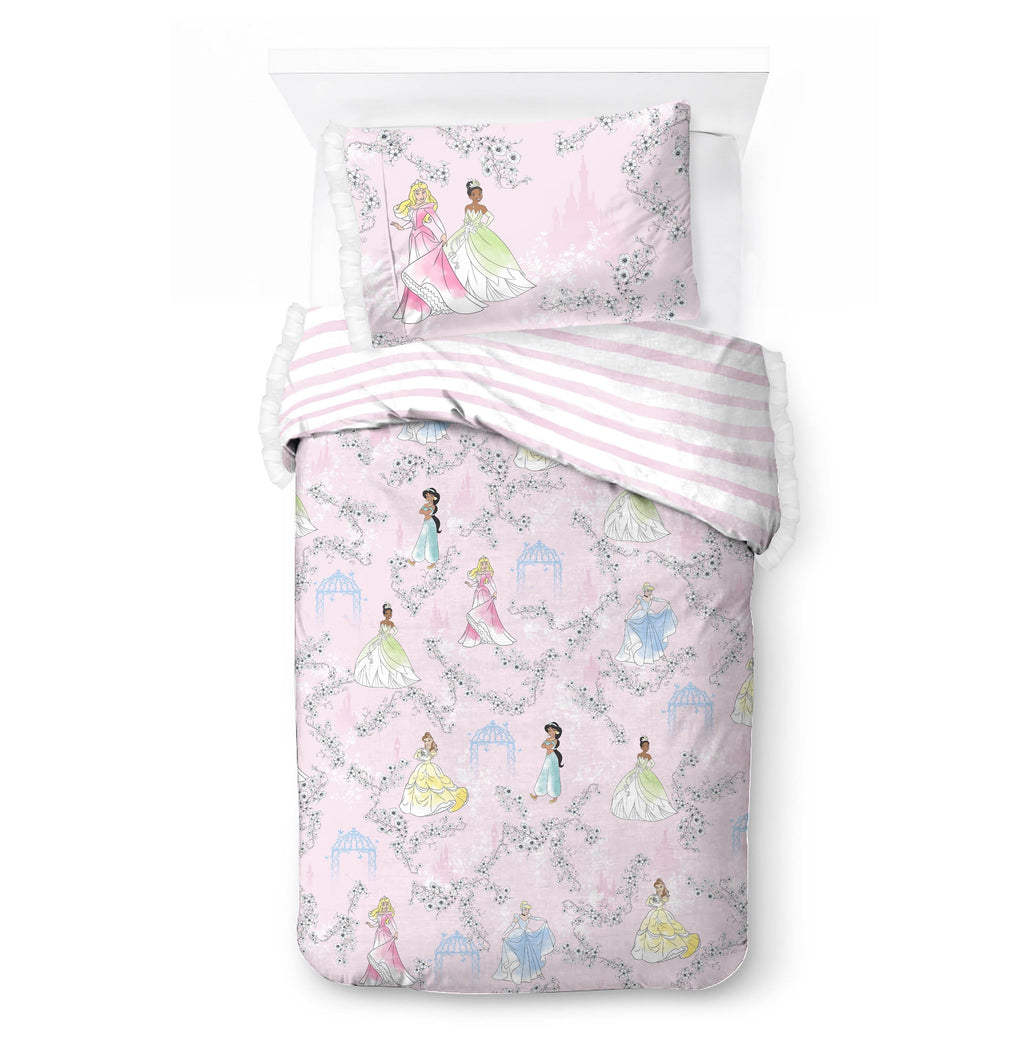 Fluffy Down Alternative Princess Floral Gardens 2-Piece Twin/Full Reversible Comforter Set, Polyester Microfiber, Pink & White - Hypoallergenic Ultra-Fluffy Quilt for Winter Detail