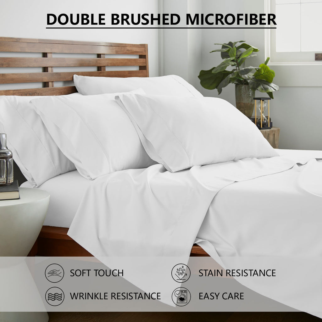 Premium Egyptian Cotton Queen Size 6 Piece Bed Sheet Set White - Ultra Soft Microfiber Deep Pocket Wrinkle Free - Premium Ultra-Soft Pillowcase Pair for Sleeping Detail