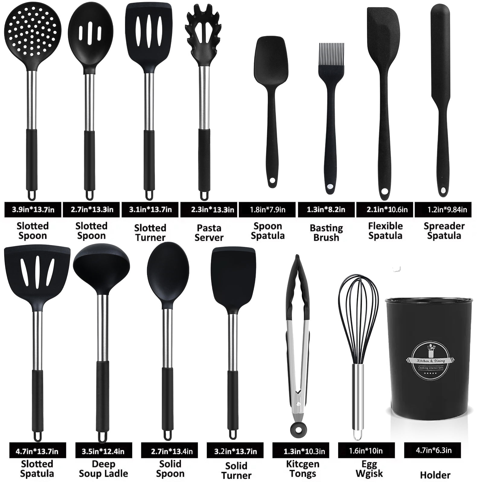 Heat-Resistant Silicone Cooking Utensils Set, 26 Pcs, Heat Resistant Kitchen Utensils Set, Black - Heat-Resistant Silicone Cooking Spatula Turner Detail