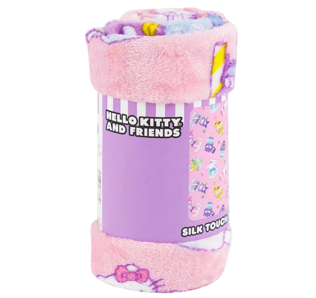 Decorative Knitted Hello Kitty Soft and Friends Silky Fleece Throw 40"x50" Kids Blanket "Cool Treat" - Cozy Fleece Throw Blanket for Couch & Bed Detail
