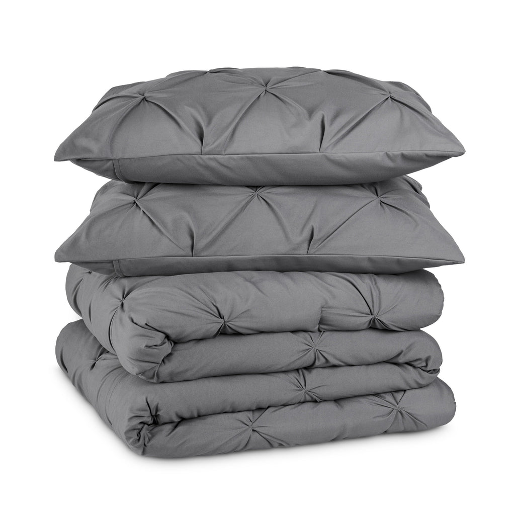 Hypoallergenic Cloud Pintuck Down Alternative Comforter Set - 3-Pieces - All Seasons - King, Grey - Cloud-Like Soft Lightweight Bed Comforter Detail