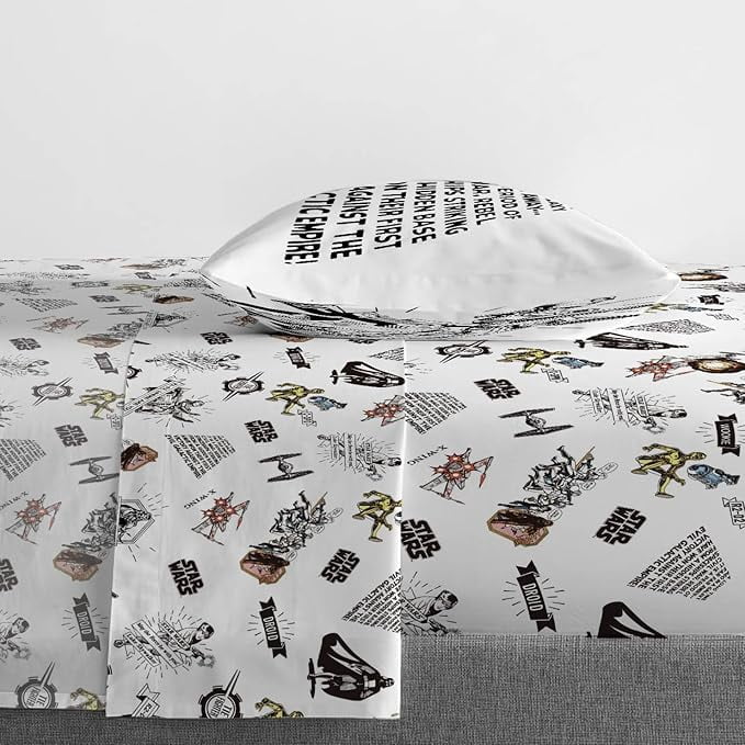 Wrinkle-Resistant T-Shirt Comic 3 Piece Twin Size Bed Sheets Set - Disney Space Theme Bedding - Luxury Bed Sheet Set with Deep Pockets Detail