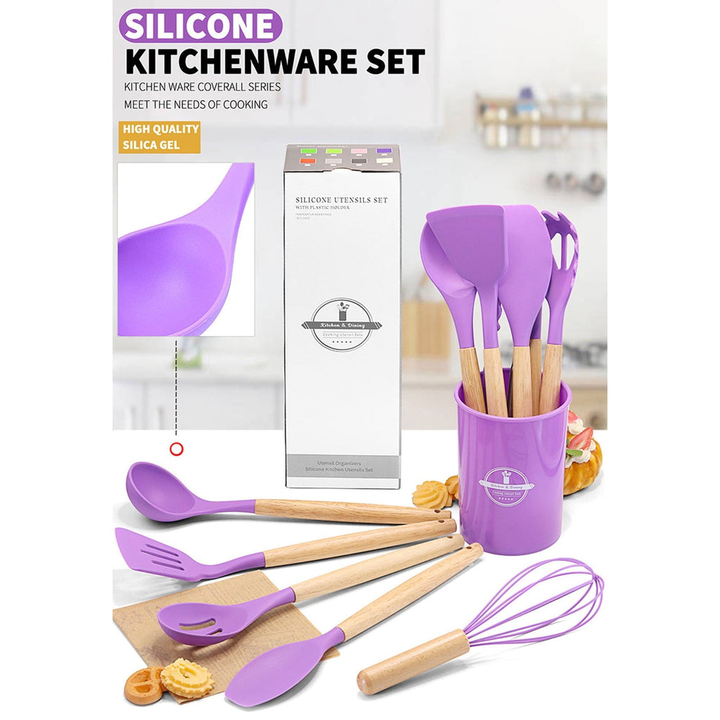 Ergonomic Cooking 12Pcs Cooking Kitchen Utensils Set with Holder,Wooden Handles Cooking Tool,BPA Free,Non Toxic Turner Tongs Spa... - Durable Turner & Ladle Utensil Set for Home Chefs Detail