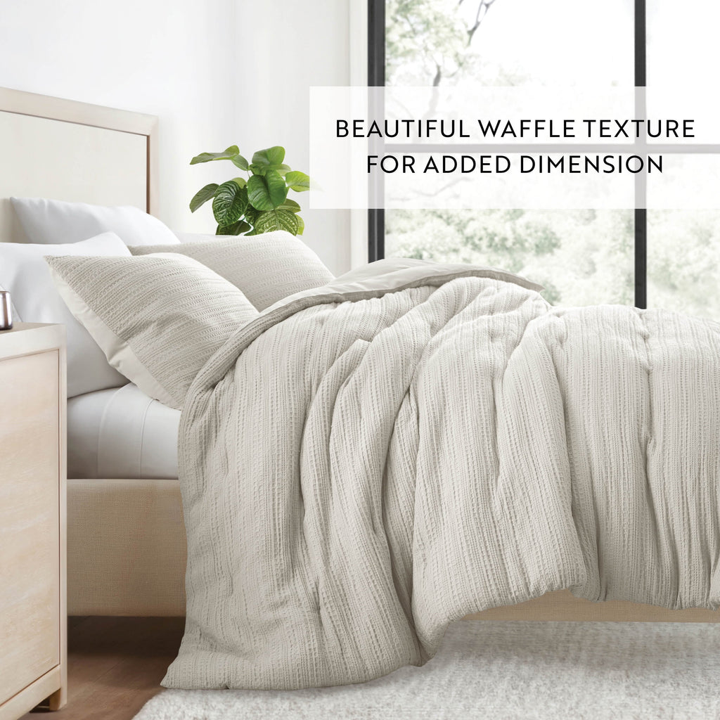 Luxurious Quilted Textured Waffle Comforter Set ins Natural Waffle Comforter Bedding Sets, King/Cal King Size Bedding - Hypoallergenic Ultra-Fluffy Quilt for Winter Detail