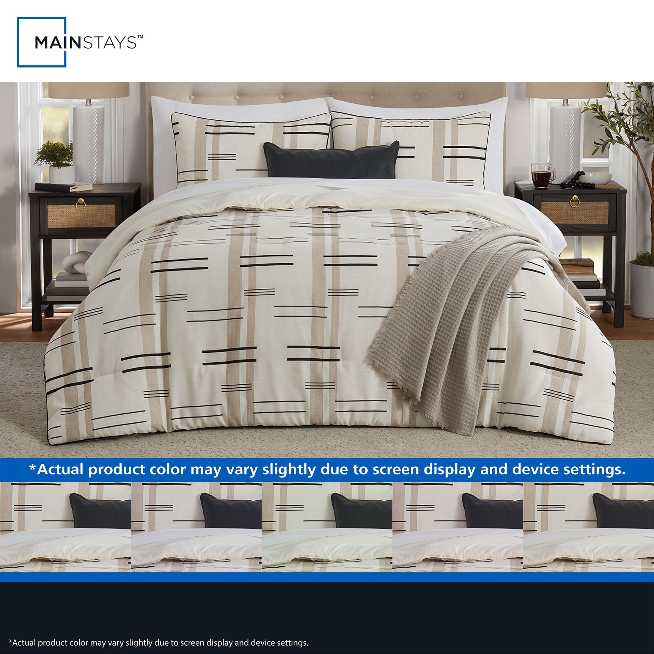 Fluffy Down Alternative Full/Queen Comforter Set, All-Season, 5-Piece, Tan Modern - Hypoallergenic Ultra-Fluffy Quilt for Winter Detail