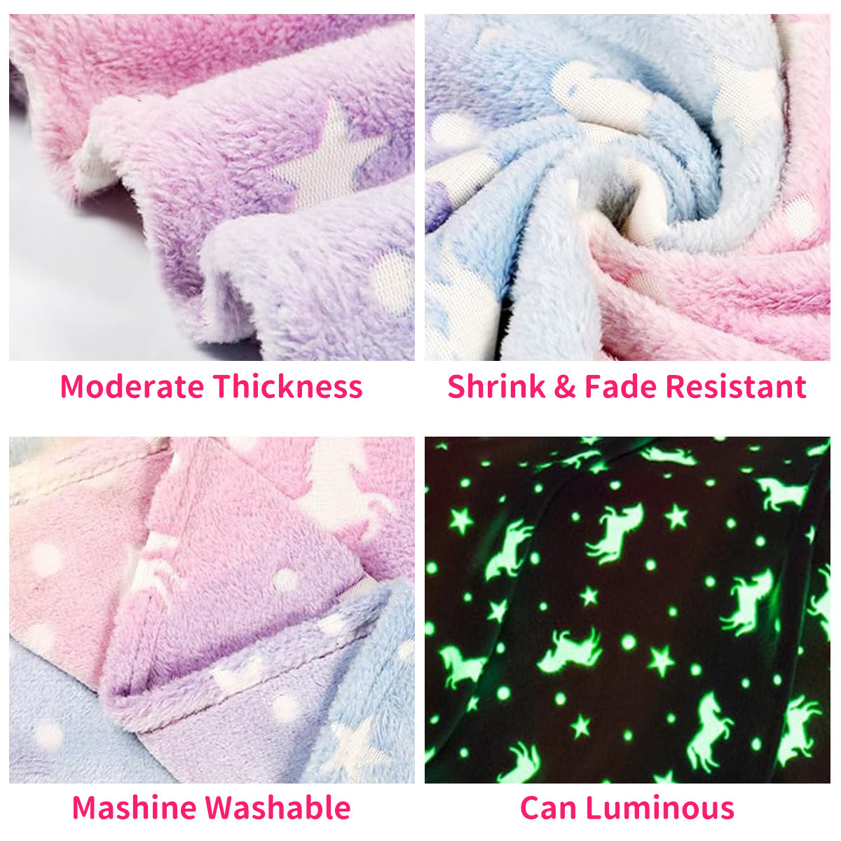 Decorative Knitted Glow in The Dark Pony Blanket for Kids, 50"x60" Soft Cozy Luminous Flannel Blanket, Christmas Birthday Gift for Girls... - Lightweight Plush Warm Blanket for All Seasons Detail