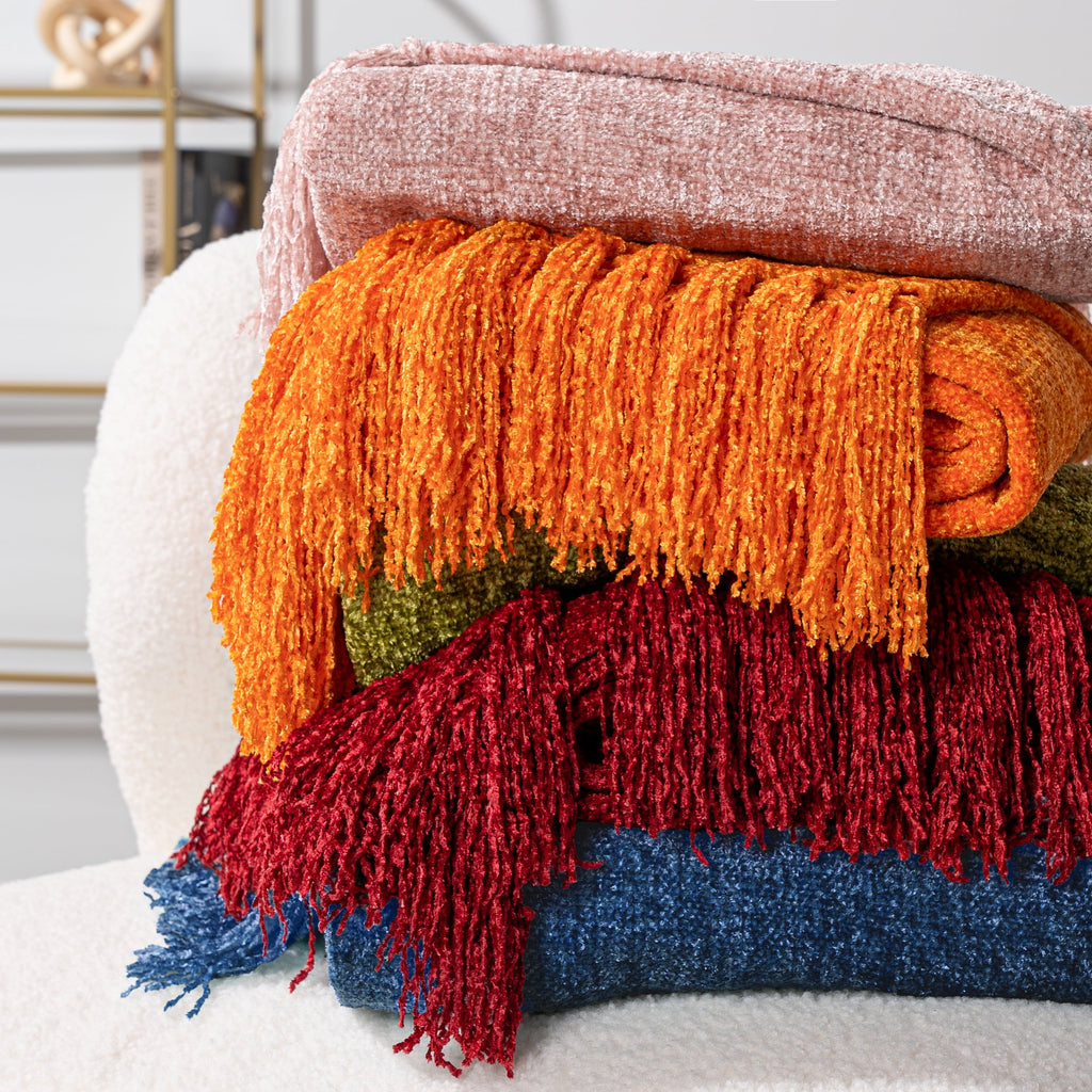 Super Soft Flannel Mustard Yellow Chenille Throw Blanket for Couch, Soft Gold Knit Blanket with Tassel Fringe, Woven Chenille Knitted De... - Lightweight Plush Warm Blanket for All Seasons Detail