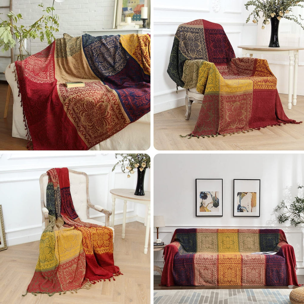 Super Soft Flannel 75x60 Inch Machine Wash Boho Tribal Throws Blankets Colorful Bohemian Hippie Chenille Throw Covers Couch Furniture So... - Cozy Fleece Throw Blanket for Couch & Bed Detail