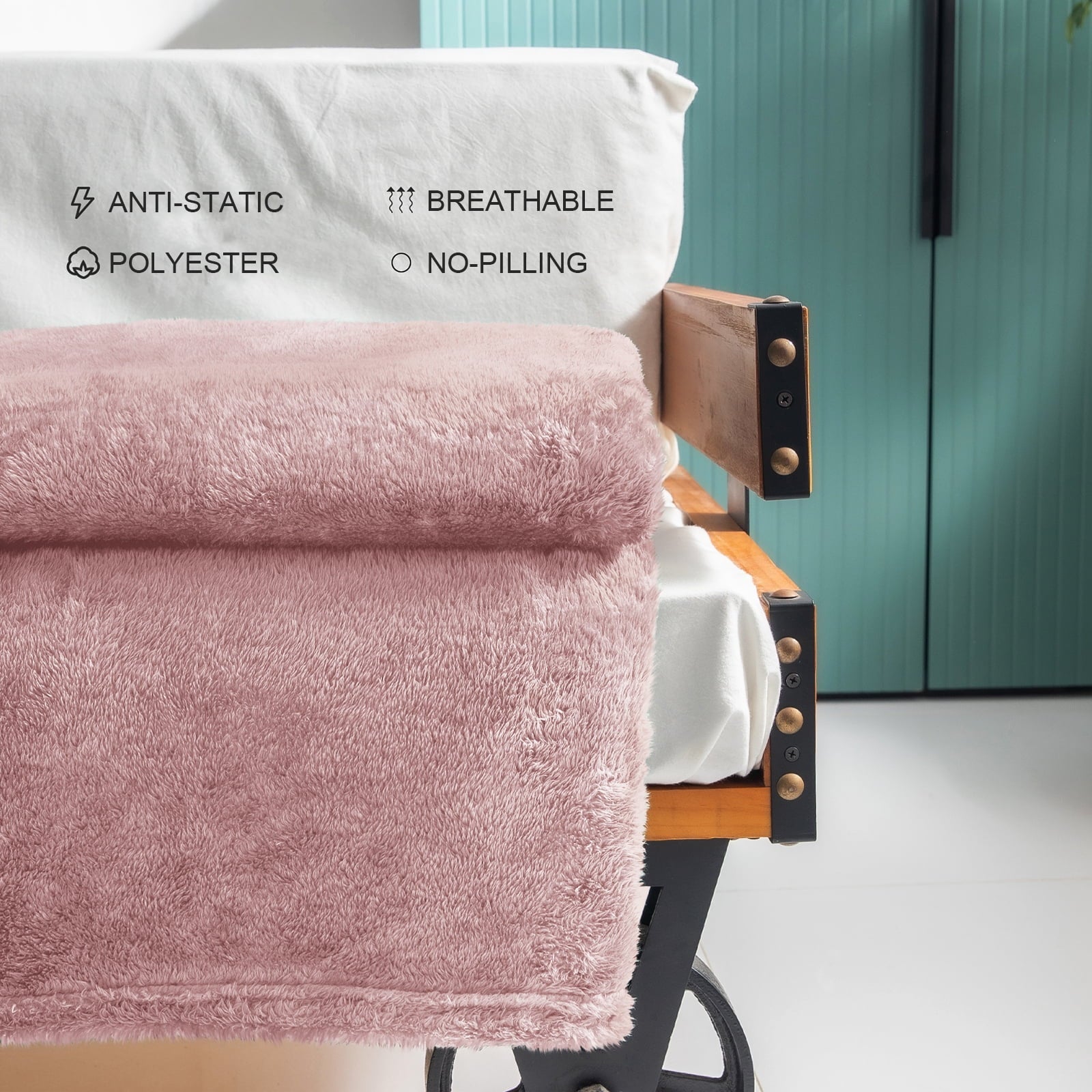 Super Soft Flannel Plush Fuzzy Large Fleece Throw Blanket (50" x 70", Dusty Pink)- Soft, Warm and Lightweight - Lightweight Plush Warm Blanket for All Seasons Detail