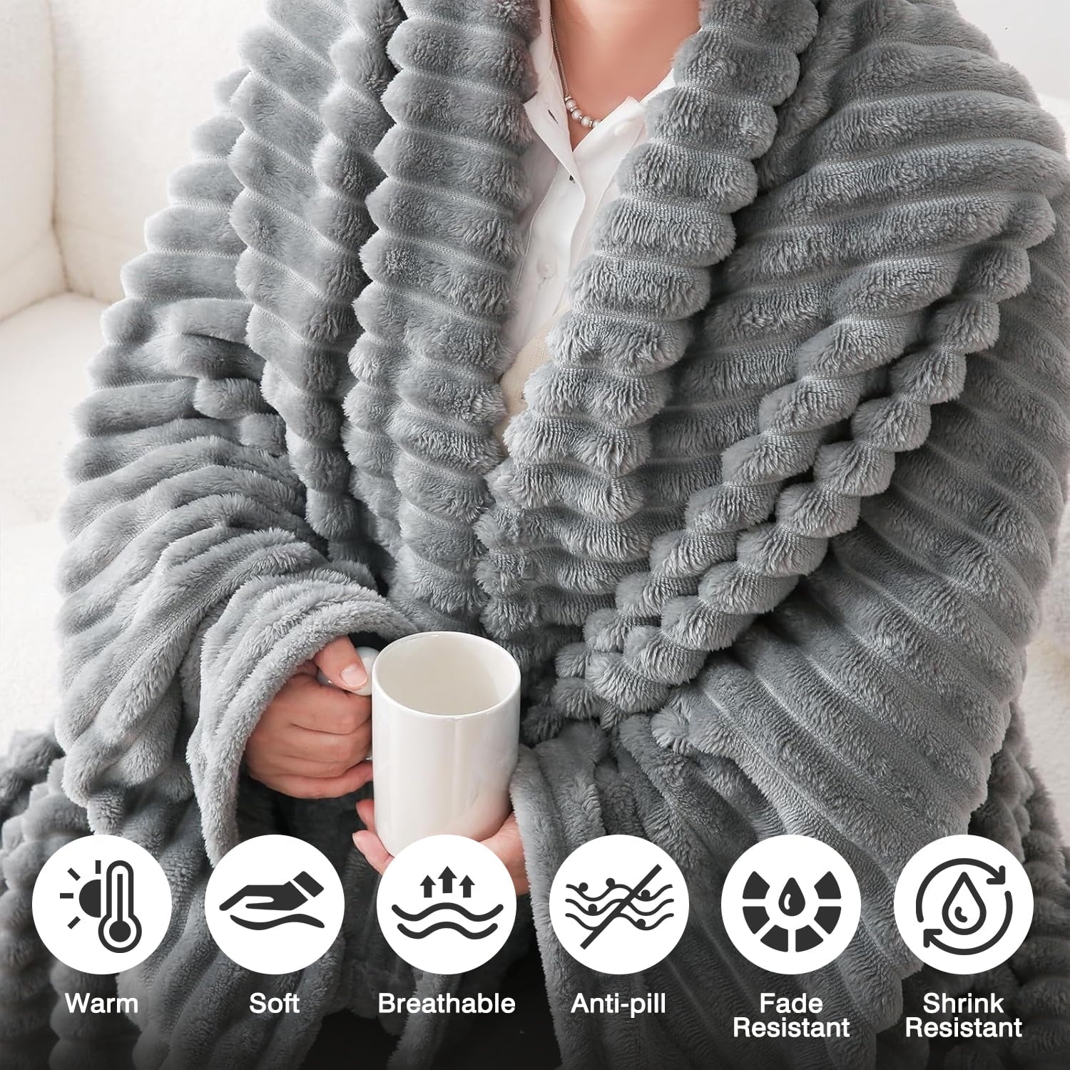 Cozy Fleece for Couch,Sofa,Bed, Super Soft Striped Gray Bed for Office Picnic Travel Bedroom, Warm Cozy Lightweight Home Decor fo... - Lightweight Plush Warm Blanket for All Seasons Detail