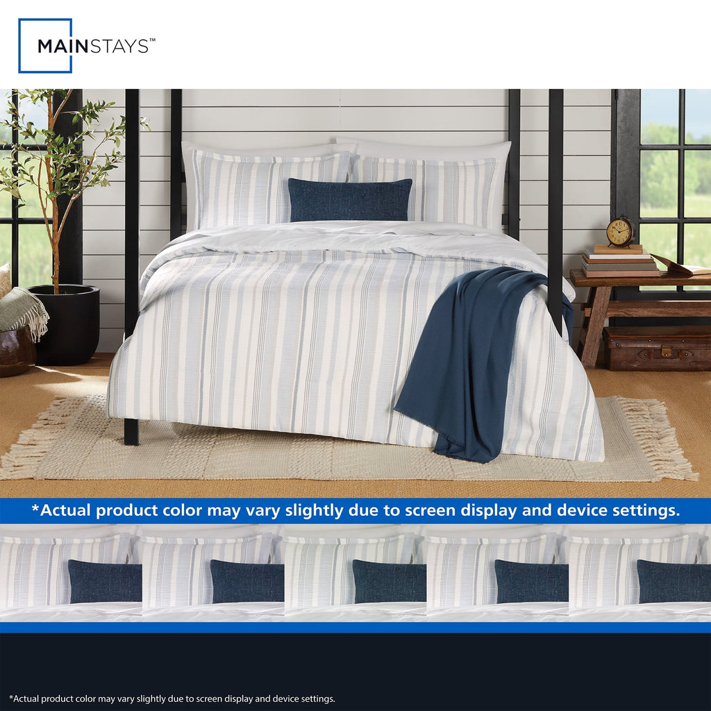 Heavyweight Warmth Full/Queen Comforter Set, All-Season, 5-Piece, Blue Yarn Dyed Stripe - All-Season Down Alternative Comforter Insert Detail
