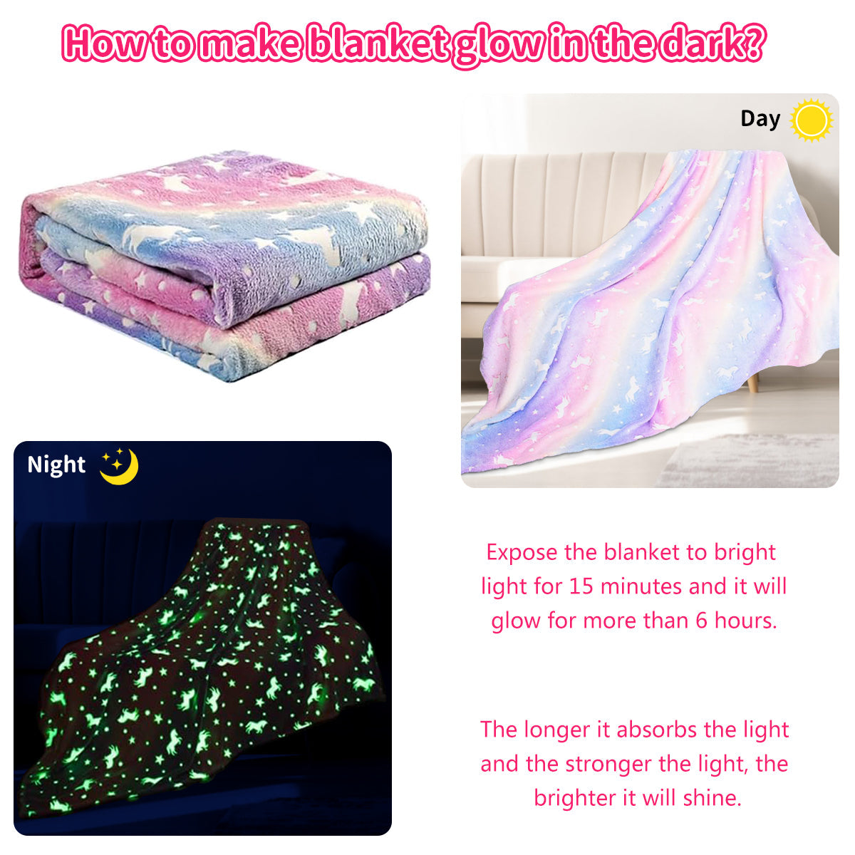 Decorative Knitted Glow in The Dark Pony Blanket for Kids, 50"x60" Soft Cozy Luminous Flannel Blanket, Christmas Birthday Gift for Girls... - Lightweight Plush Warm Blanket for All Seasons Detail