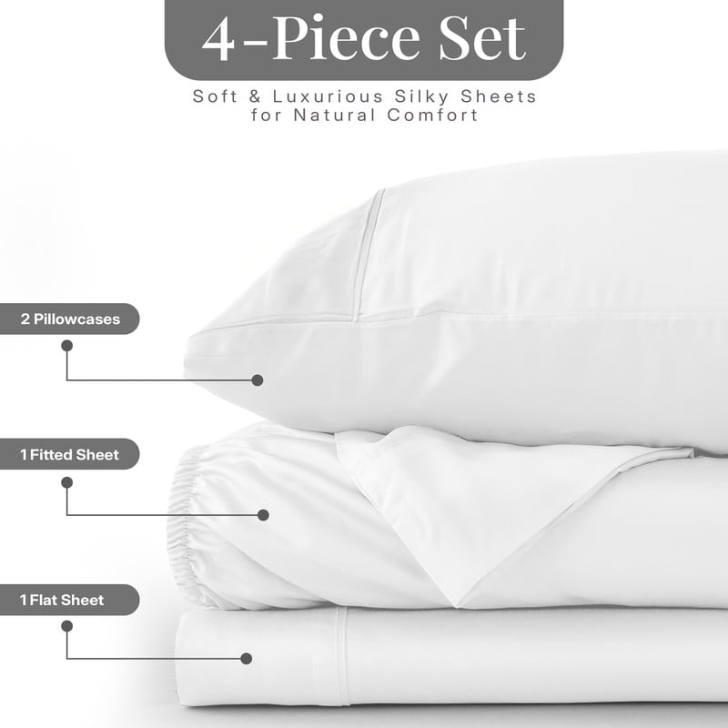 Premium Egyptian Cotton Lux Decor 100% Organic Viscose - 4 Piece Ultra-Soft Luxury Cooling Bed Sheets, 16" Deep Pocket, Breathable & Hypoalle... - Luxury Bed Sheet Set with Deep Pockets Detail