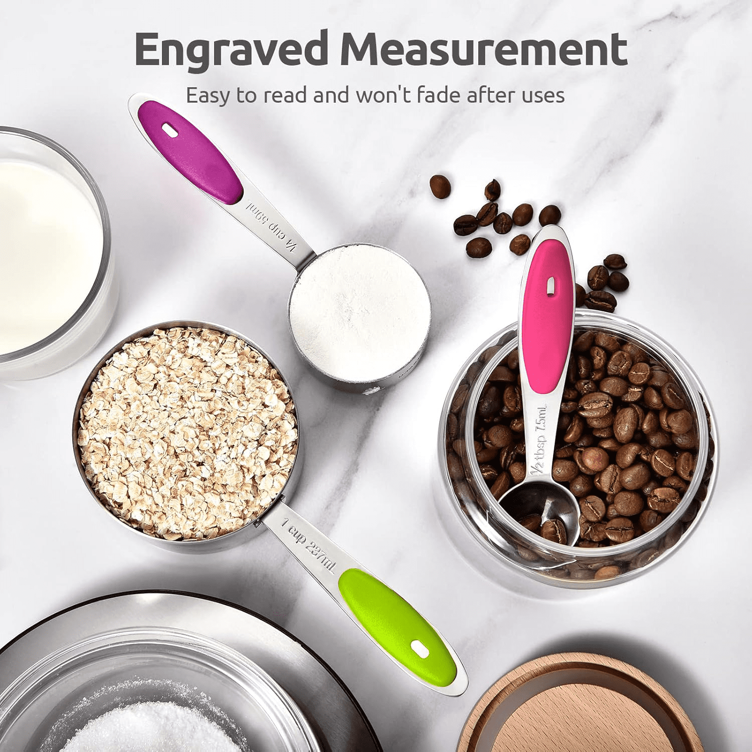 Professional Grade Stainless Steel Measuring Cups and Spoons Set of 15, 5 Stainless Steel Nesting Measuring Cups & 5 Spoons, 5 Mini Meas... - Professional Kitchen Tool for Culinary Enthusiasts Detail