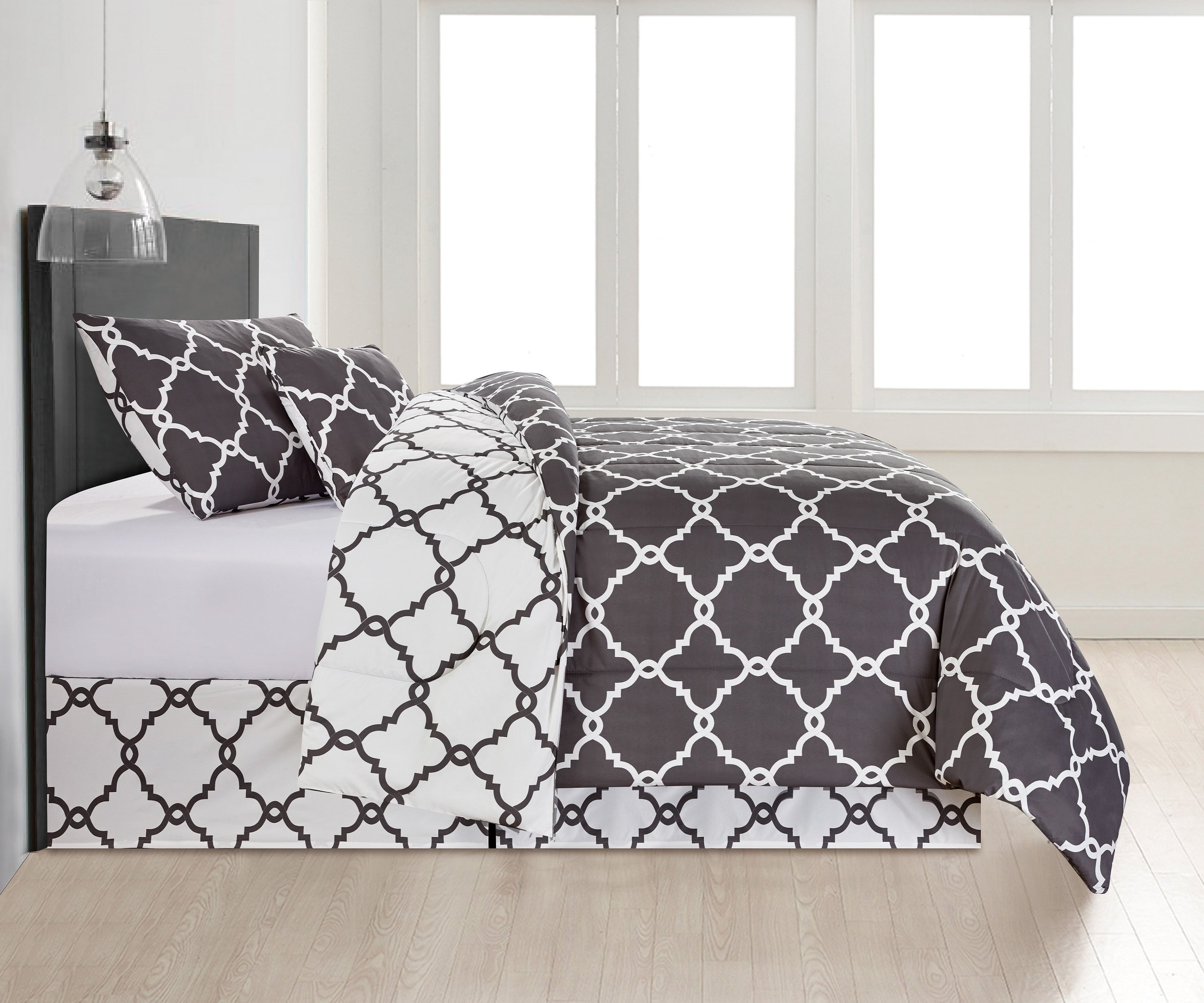 All-Season 4 Piece Geometric Twin Comforter Set - Polyester Filling Reversible Washable Comforter Set - Hypoallergenic Ultra-Fluffy Quilt for Winter Detail