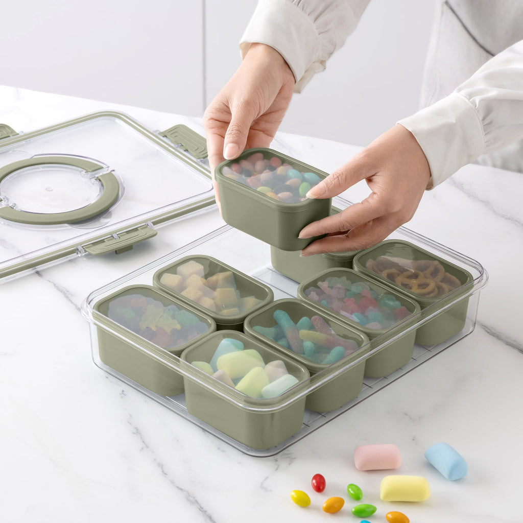 Sweet Treat Shaped 8-Compartment Snackle Box, Charcuterie and Snack Container, Divided Serving Tray with Lids and Handle, Dishwasher Saf... - Deliciously Soft Cupcake Sensory Glob Detail