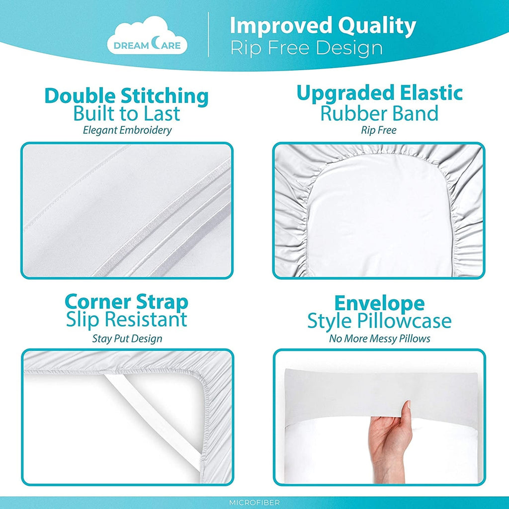Premium Egyptian Cotton Bed Sheets Set - Queen Size Sheet with Side Pocket - 4pcs Set, 15 inches, White - Premium Ultra-Soft Pillowcase Pair for Sleeping Detail