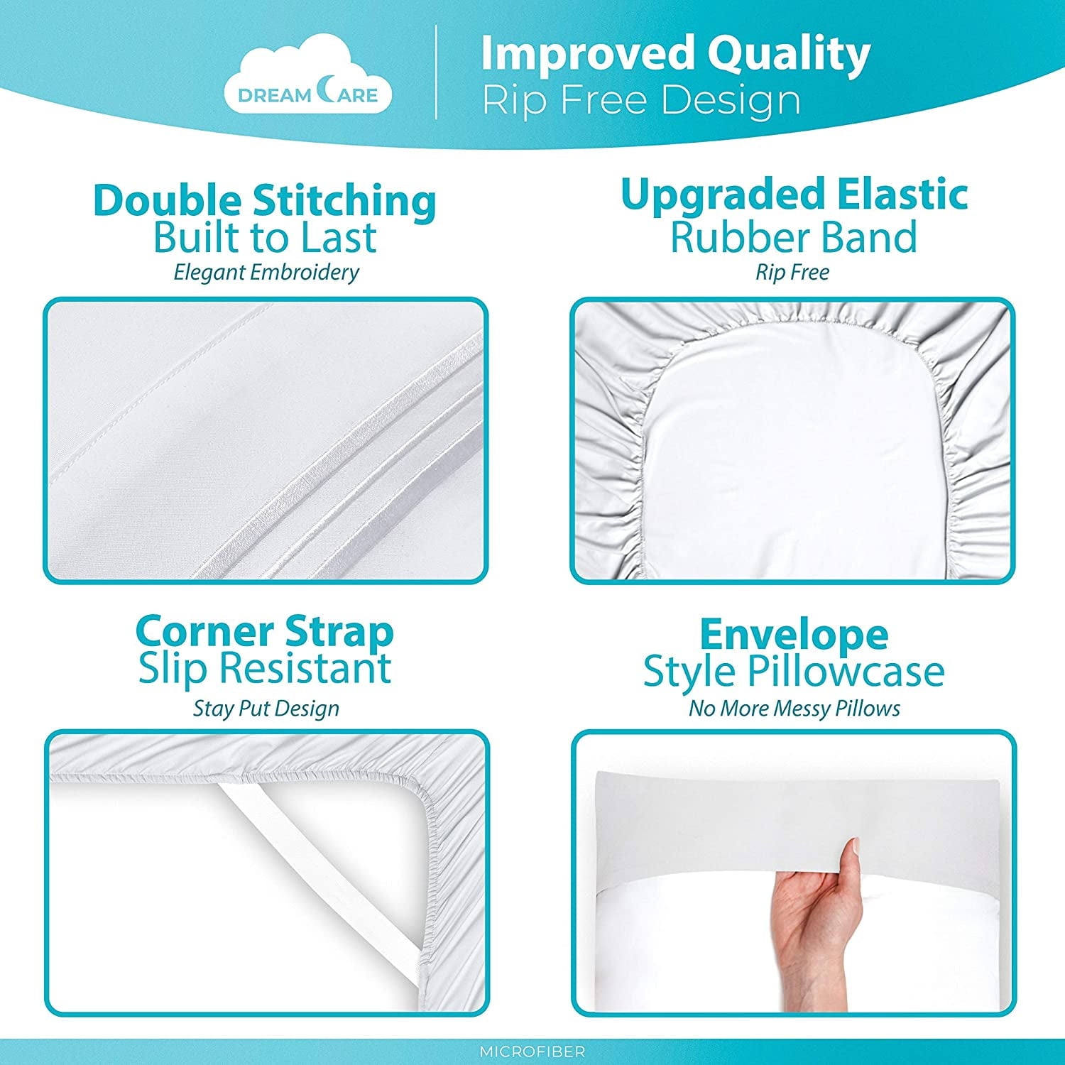 Premium Egyptian Cotton Bed Sheets Set - Queen Size Sheet with Side Pocket - 4pcs Set, 15 inches, White - Premium Ultra-Soft Pillowcase Pair for Sleeping Detail