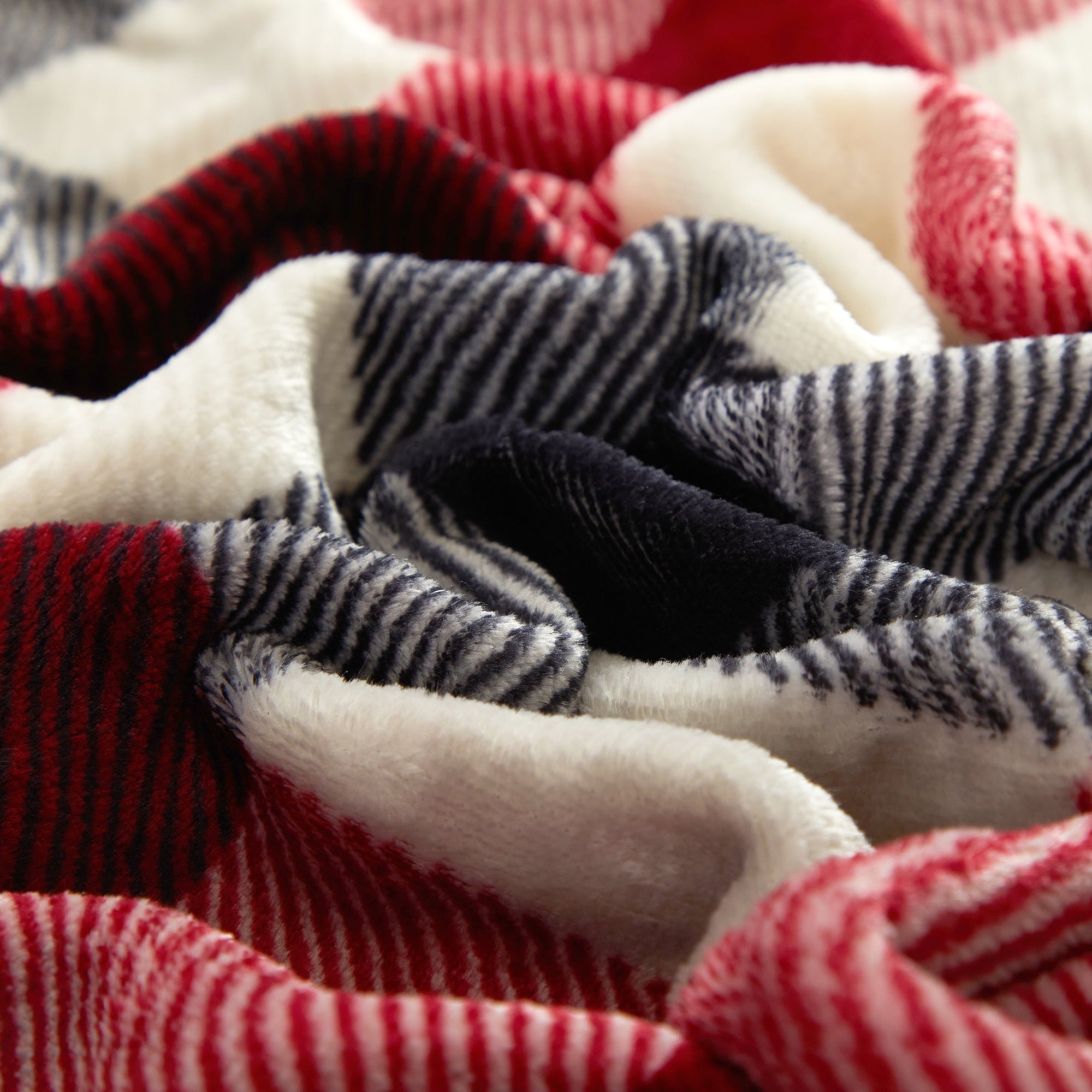 Reversible Sherpa Cozy Plush Throw Blanket, Red Plaid 50" x 60" All Ages - Cozy Fleece Throw Blanket for Couch & Bed Detail