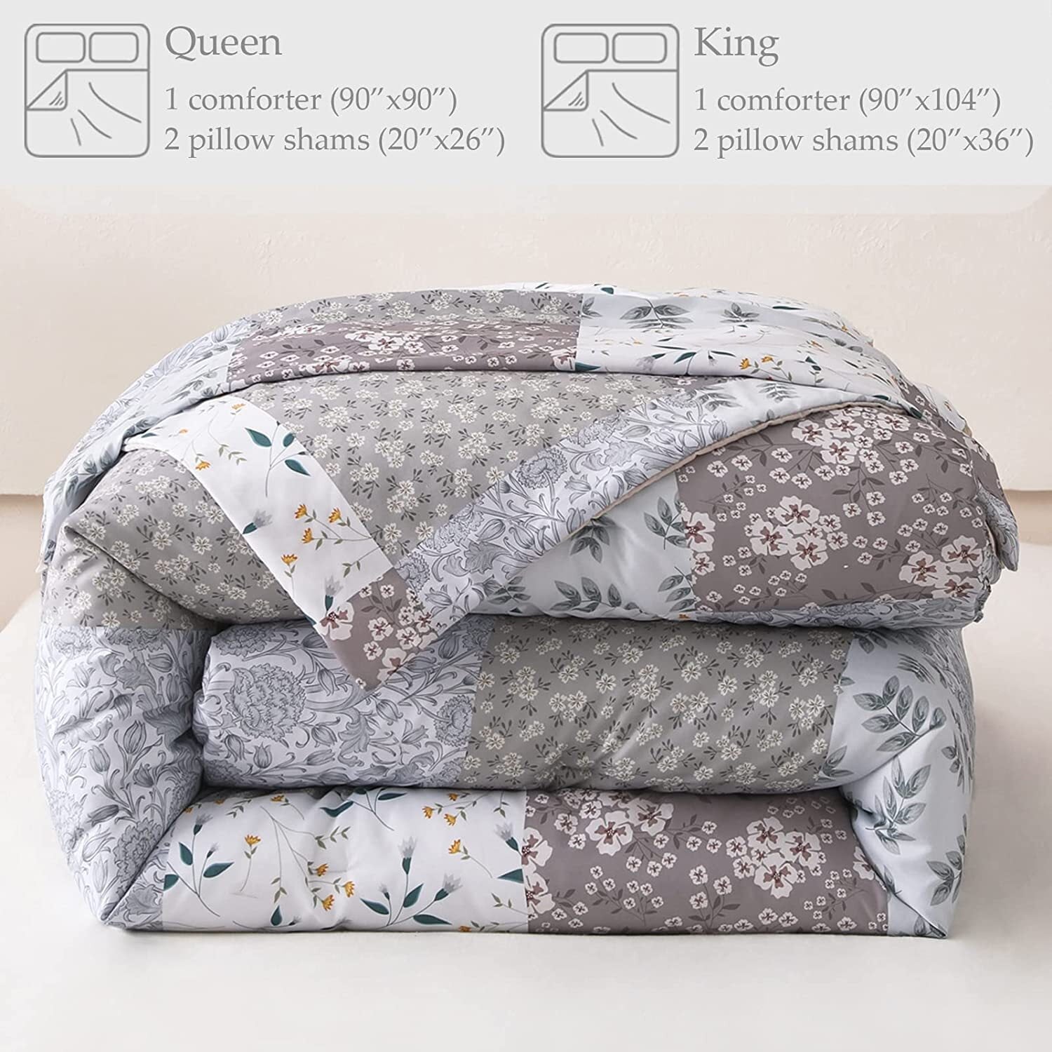 Luxurious Quilted 3-Piece Queen Comforter Set, Soft Reversible Bedding Comforter Sets, Patchwork Printed Down Alternative Comforter Duv... - Luxurious Quilted Duvet Cover Set Detail