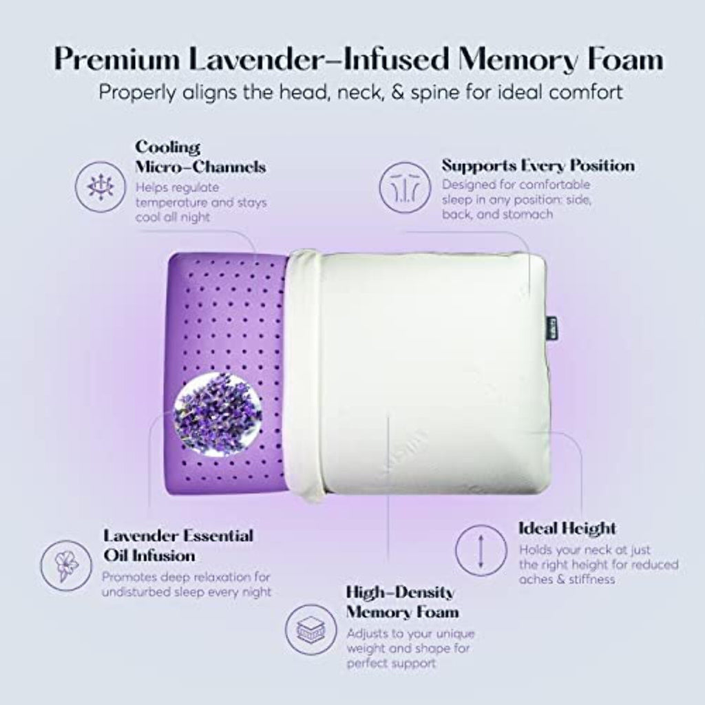 Fluffy Shredded Plush Zen Bed Pillow, Lavender Scented Cooling Adaptive Memory Foam Queen - Ergonomic Memory Foam Pillow for Neck Pain Support Detail