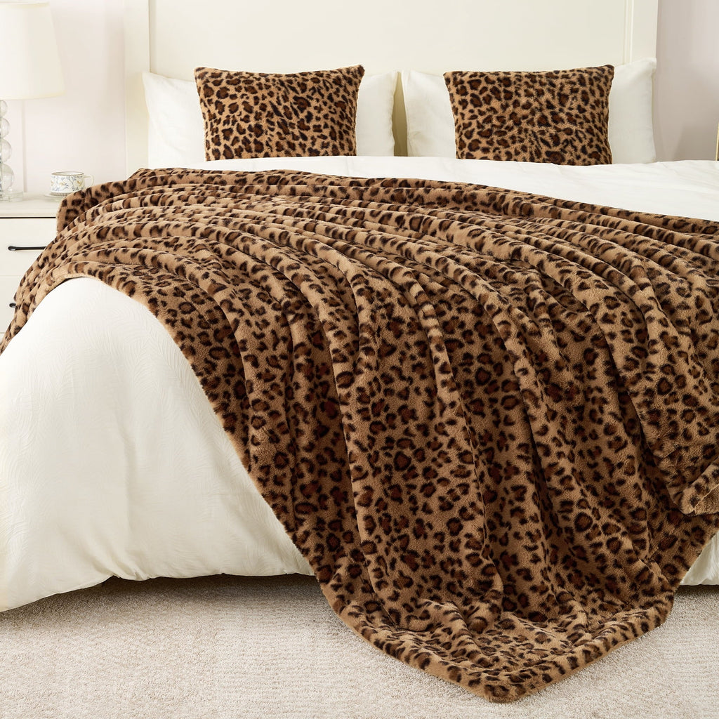 Super Soft Flannel Leopard Print Throw Blanket Soft Cozy Fluffy Plush Cheetah Print Blanket for Home Decor,50"x60",Brown - Super Soft Reversible Sherpa Flannel Blanket Detail