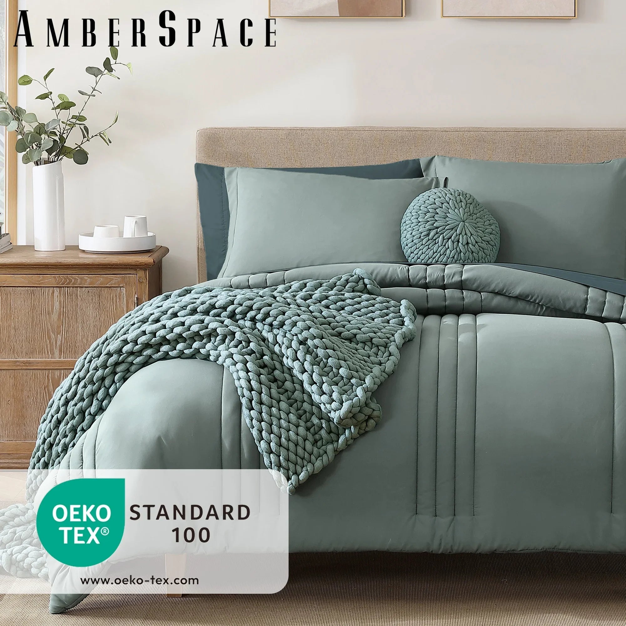 Hypoallergenic Cloud 7-piece Bed in a Bag Comforter Set with Sheets,Sage Green,Full - All-Season Down Alternative Comforter Insert Detail