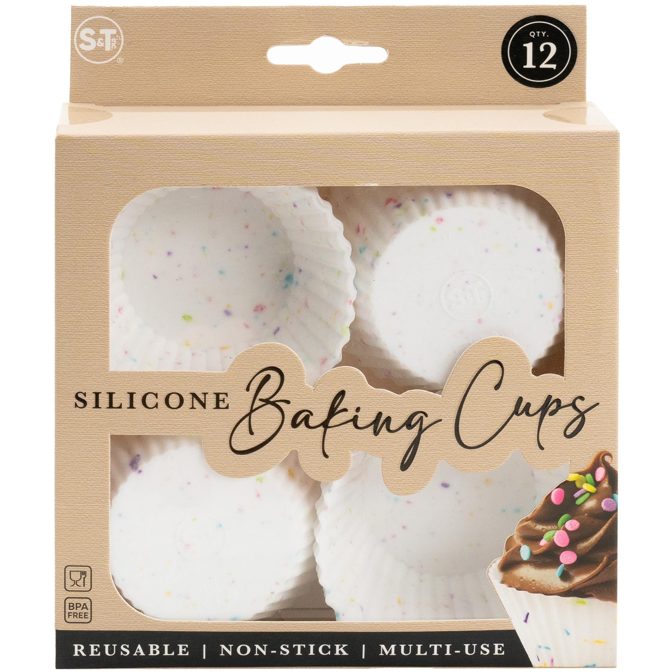 Ergonomic Manual Reusable Non-Stick Silicone Baking Cups (12 Pack) - Standard Size - Confetti - Kitchen Gadget Tool for Quick Food Prep Detail