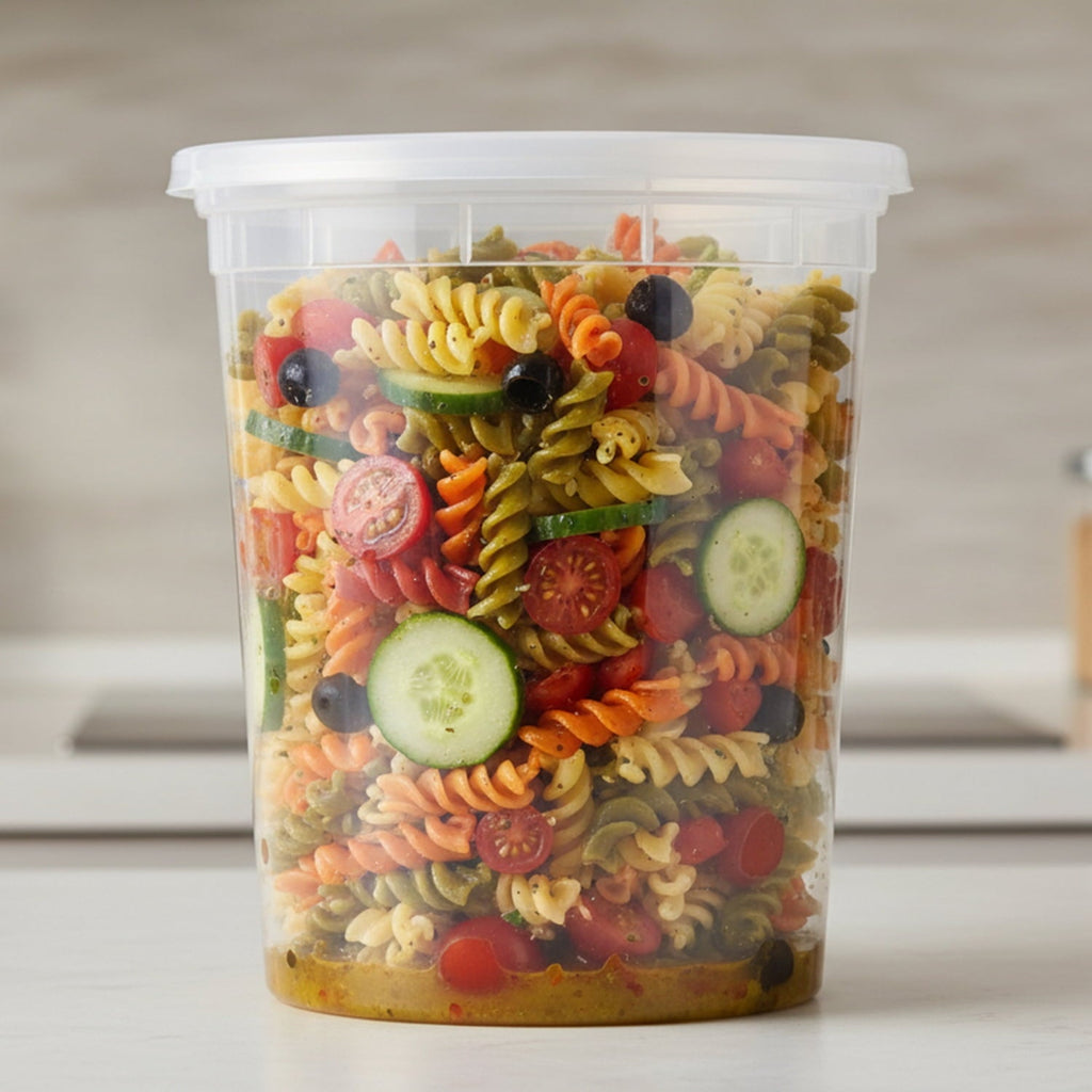 Whimsical Doughnut 40 Piece 32oz Plastic Deli Container, Ideal Use for Meal Prep and Batch Cooking - Deliciously Soft Cupcake Sensory Glob Detail