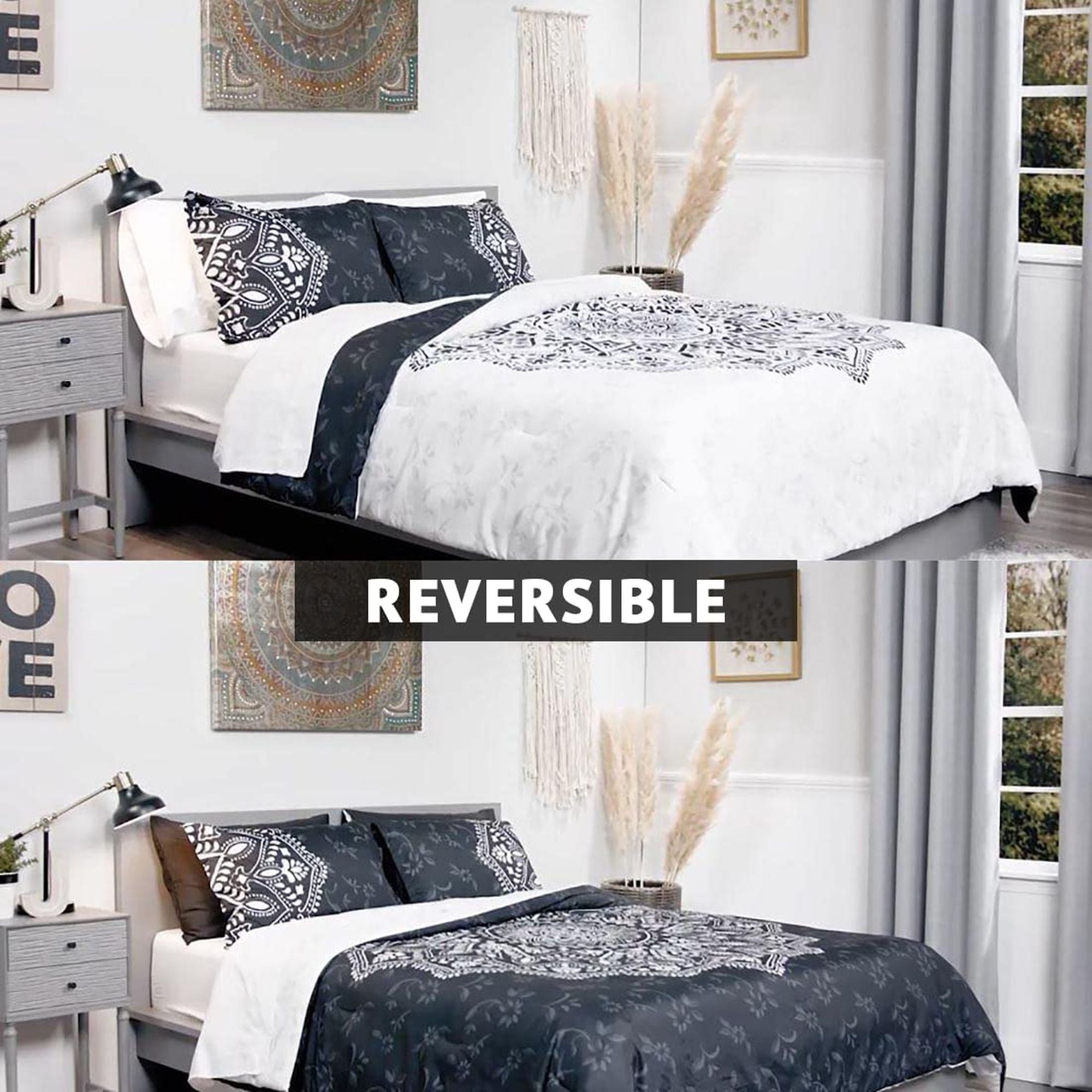 Luxurious Quilted Queen Comforter Set, Bedding Comforter Set Queen Size W/ Side Pockets, Black, 9 Pieces - Hypoallergenic Ultra-Fluffy Quilt for Winter Detail