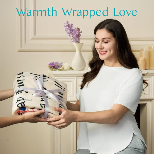 Decorative Knitted Blanket for Mom 50" x 60" Soft Flannel Throw Blanket Birthday Mother's Day Gift，Ivory White - Lightweight Plush Warm Blanket for All Seasons Detail
