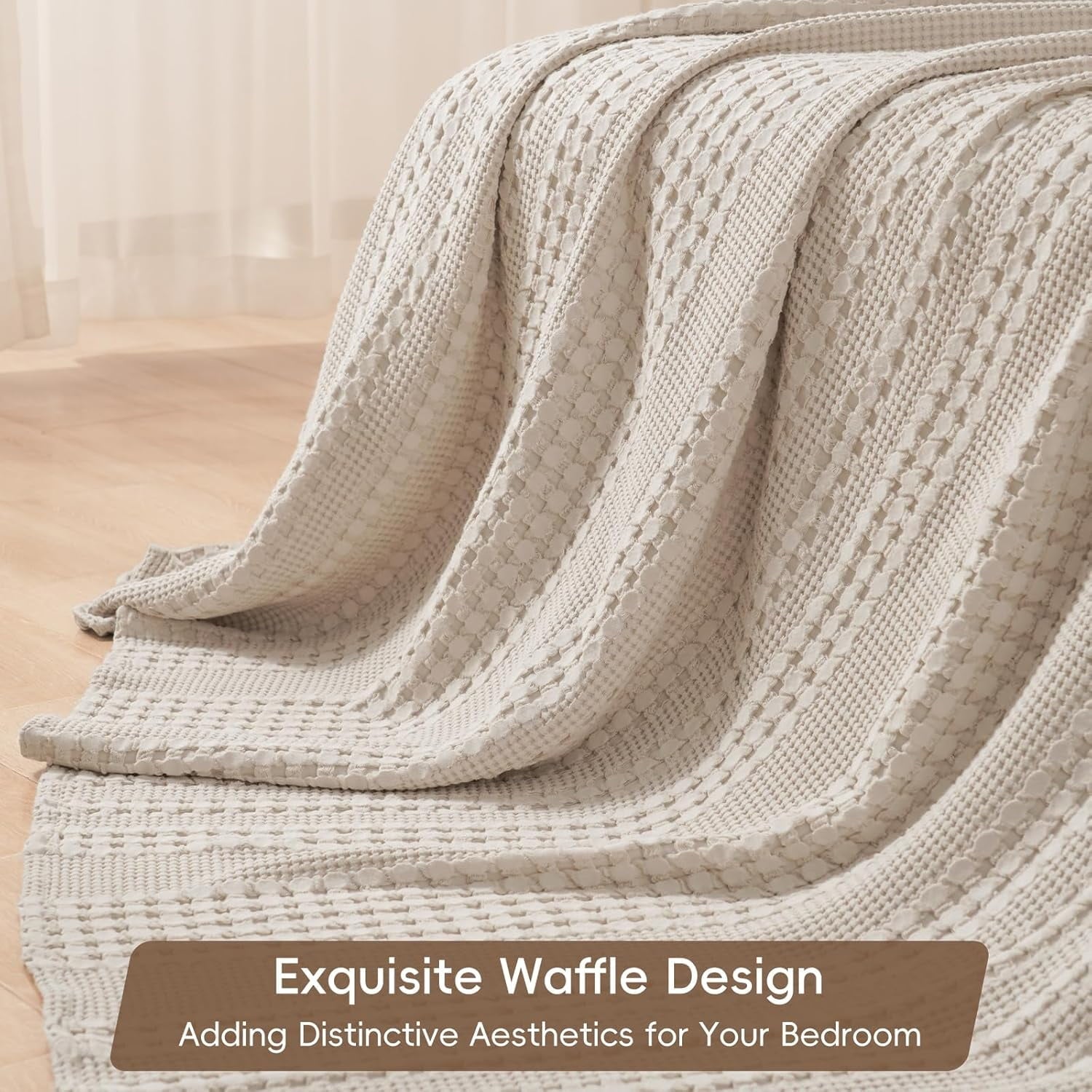 Super Soft Flannel 100% Cotton Waffle Weave Blanket, Lightweight Throw Washed Blanket for Bed Sofa Home Decor, Oatmeal, 50"x60" - Lightweight Plush Warm Blanket for All Seasons Detail