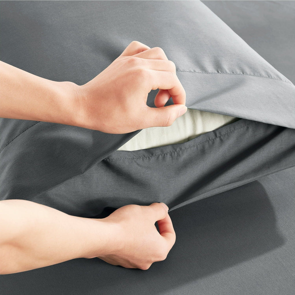 Premium Egyptian Cotton Virtu Bed Sheets Set, Deep Pocket Rayon Derived 4 Piece Queen Sheets sets, Gray - Cooling Hotel Quality Bedding Sheets and Pillowcases Detail