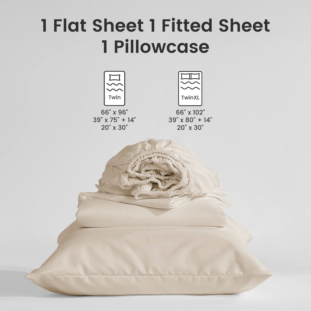 Breathable Luxury Bed Sheet Sets,Ultra Soft Breathable Luxury 4 Piece, (Beige, Queen) - Premium Ultra-Soft Pillowcase Pair for Sleeping Detail