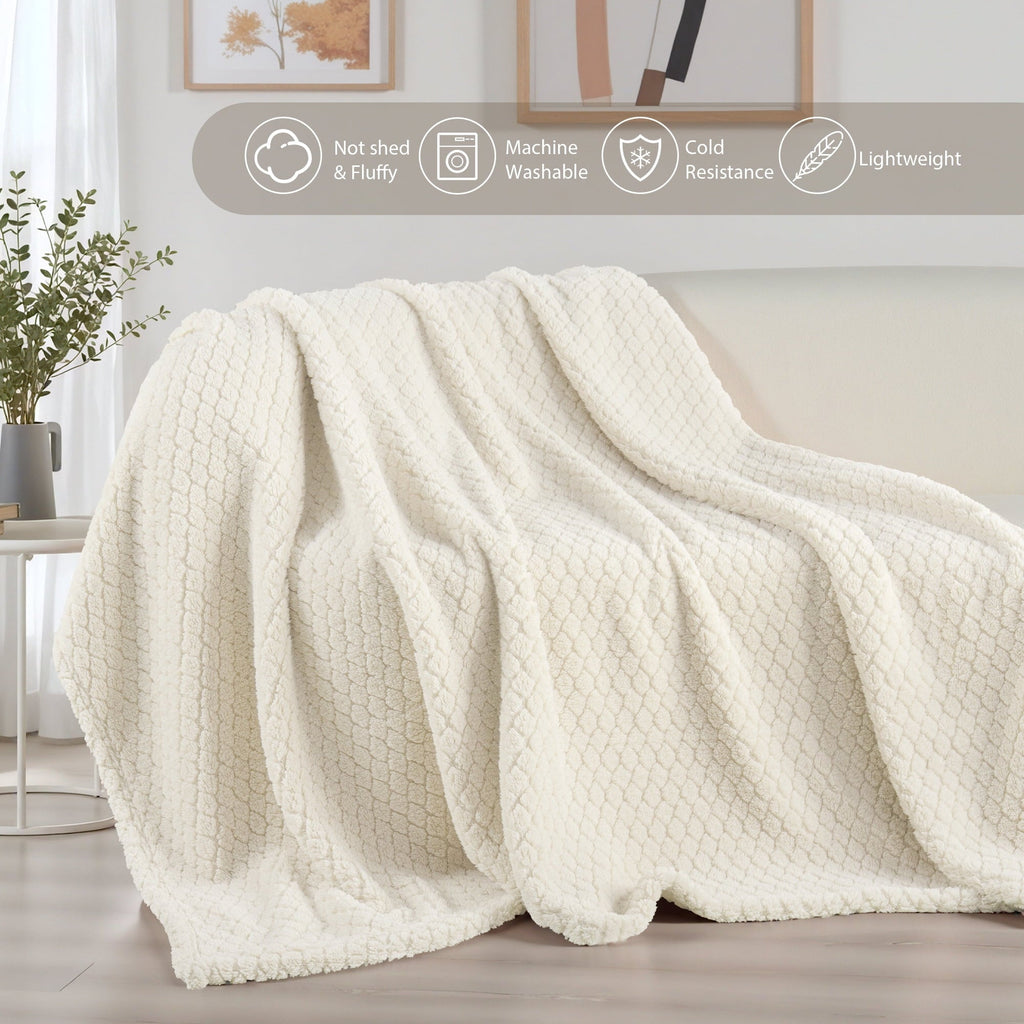 Decorative Knitted Fleece Throw Blanket for Couch, Super Soft Jacquard Bed Blanket, Lightweight Fuzzy Warm for All Seasons, 50x60 Inches... - Lightweight Plush Warm Blanket for All Seasons Detail