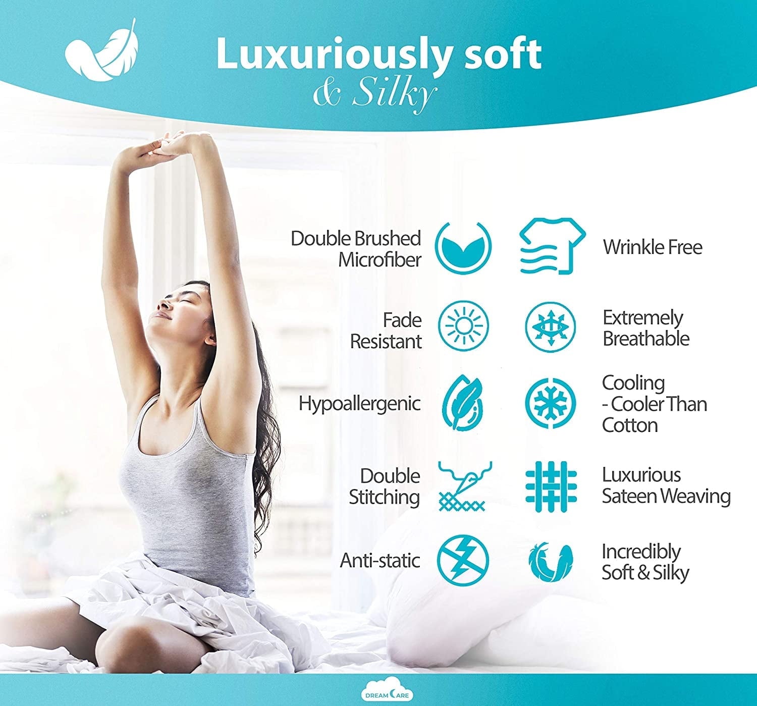 Premium Egyptian Cotton Bed Sheets Set - Queen Size Sheet with Side Pocket - 4pcs Set, 15 inches, White - Premium Ultra-Soft Pillowcase Pair for Sleeping Detail