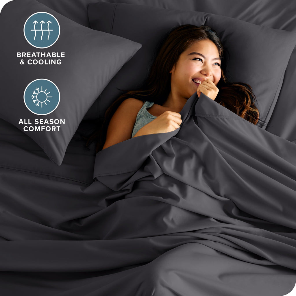 Breathable Luxury Luxury Bed Sheet Set- 6 Piece - Queen, Gray - Premium Ultra-Soft Pillowcase Pair for Sleeping Detail