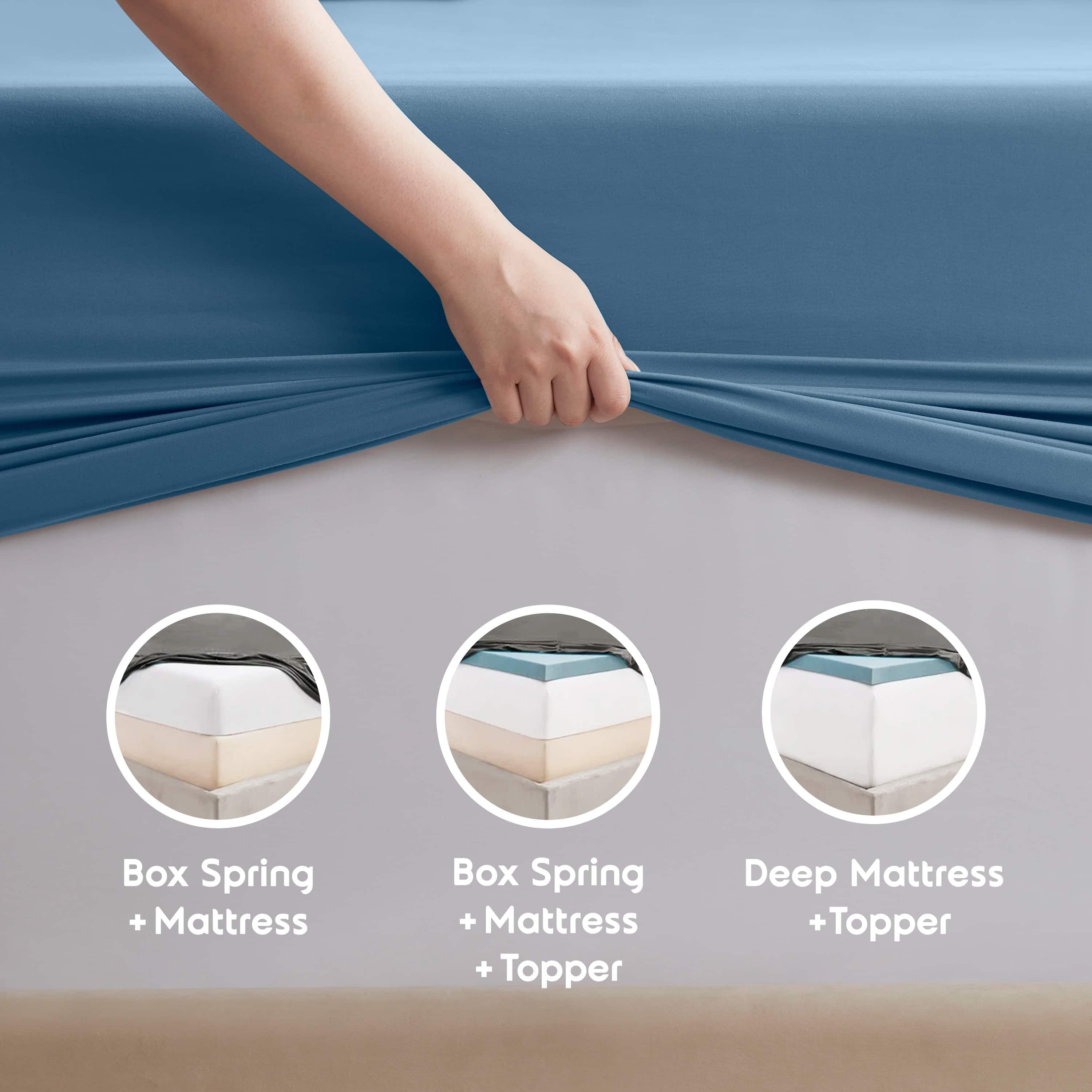 Wrinkle-Resistant Split King Sheet Sets, Deep Pocket 5 Piece, Luxury Soft Microfiber Bed Sheet Sets, BLUE HEAVEN - Breathable Egyptian Cotton Flat & Fitted Sheets Detail