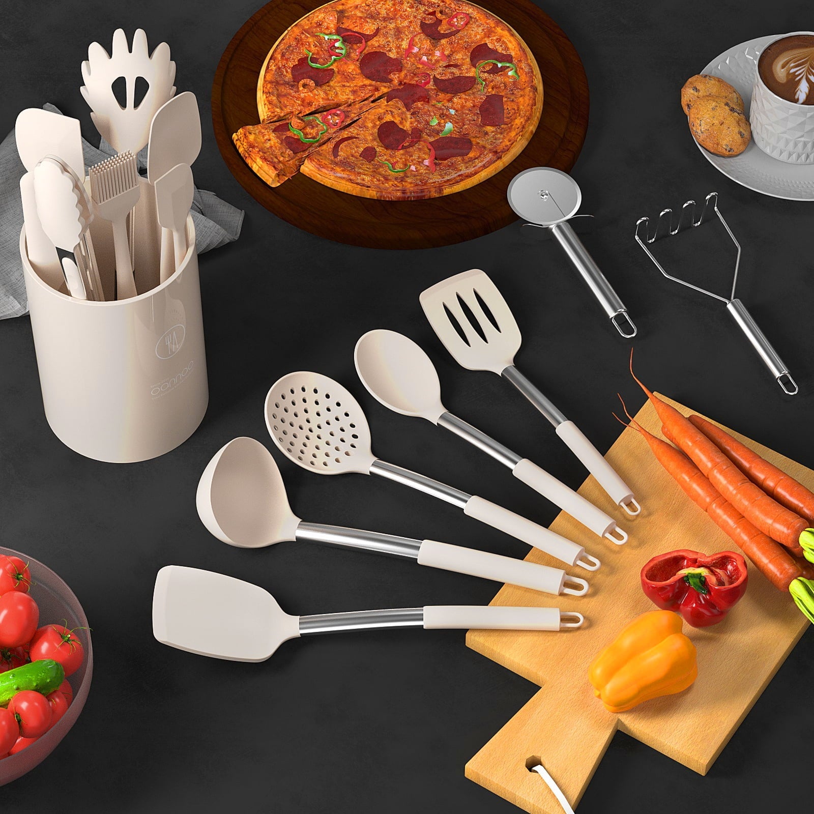 Professional Grade Silicone Cooking Utensils Set - Heat Resistant Silicone Kitchen Utensils for Cooking, Kitchen Utensil Spatula Set,BPA... - Professional Kitchen Tool for Culinary Enthusiasts Detail