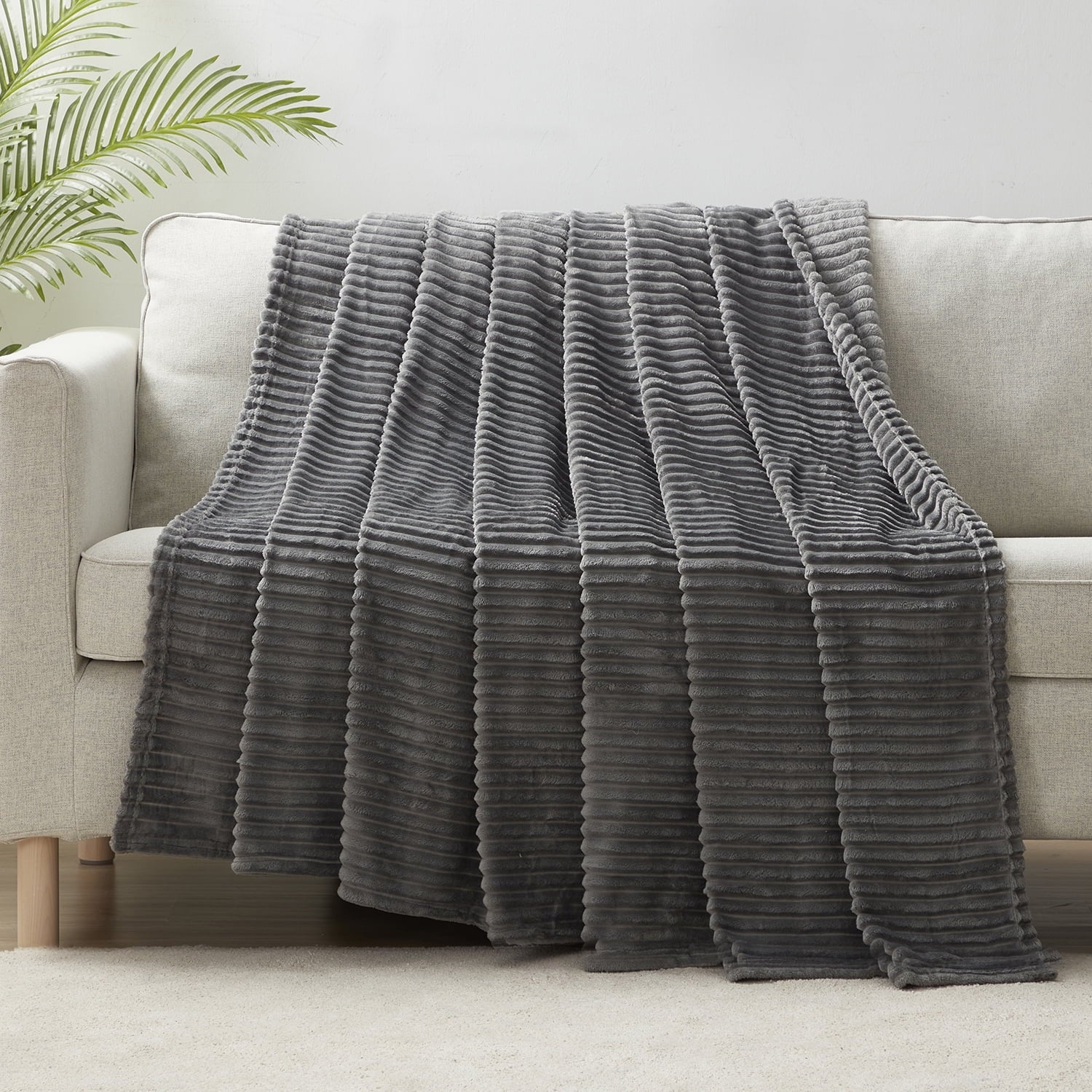 Cozy Fleece Cut Plush Fleece Blanket, Soft Lightweight Fuzzy Luxury Throw Size Bed Blankets for Bed, Throw, Gray - Luxury Knitted Decorative Throw Blanket with Fringes Detail