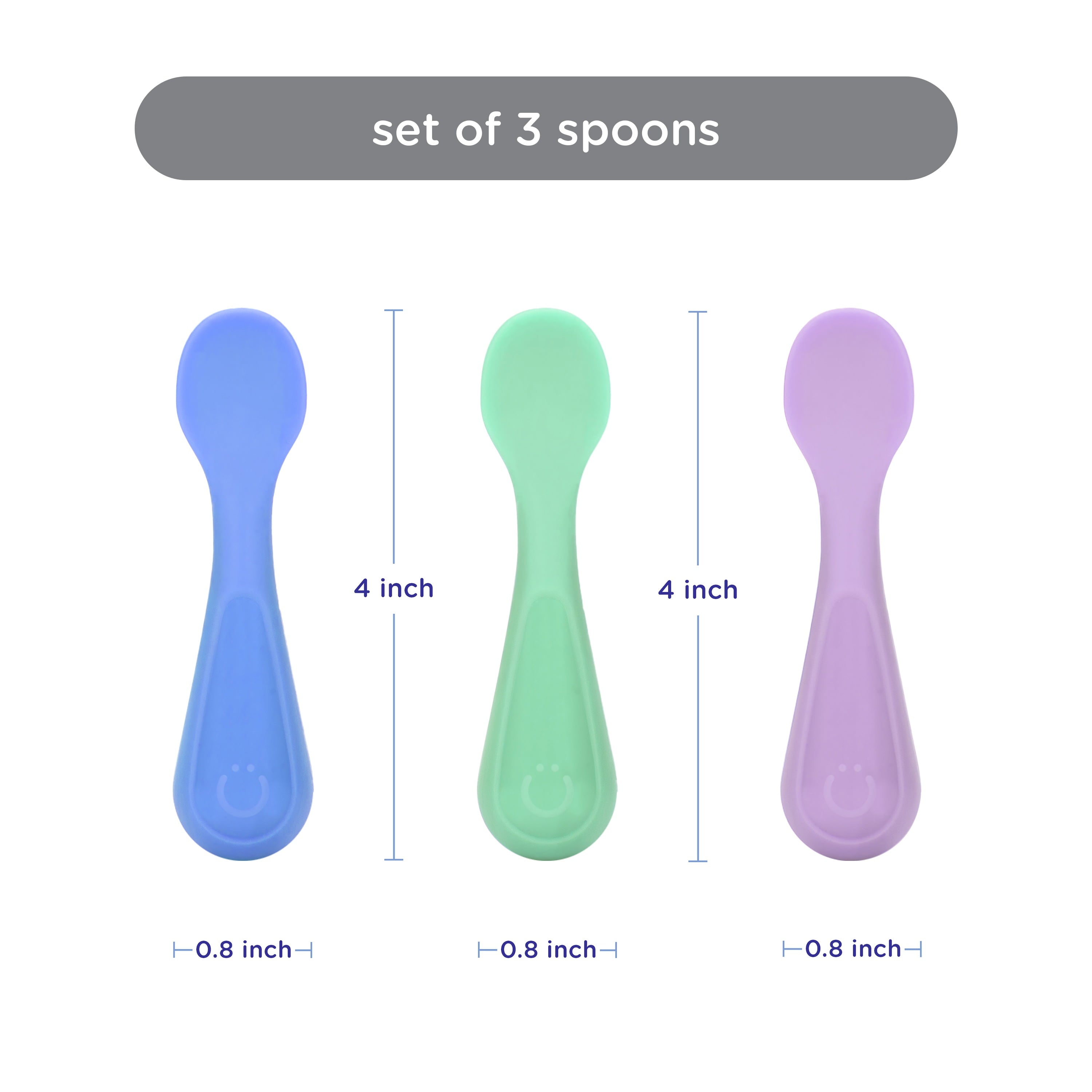Durable Steel Silicone Toddler Training Spoons, Baby, Silicone Flatware Sets, 3 Pack - Multi-Purpose Hand Tool for Daily Meal Prep Detail
