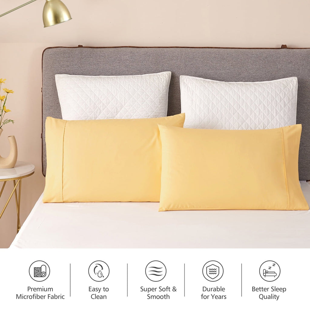 Orthopedic Support Solid Print Pillow Cases, King, Beige, 2-Pieces - Hotel Quality Plush Sleeping Pillows Detail