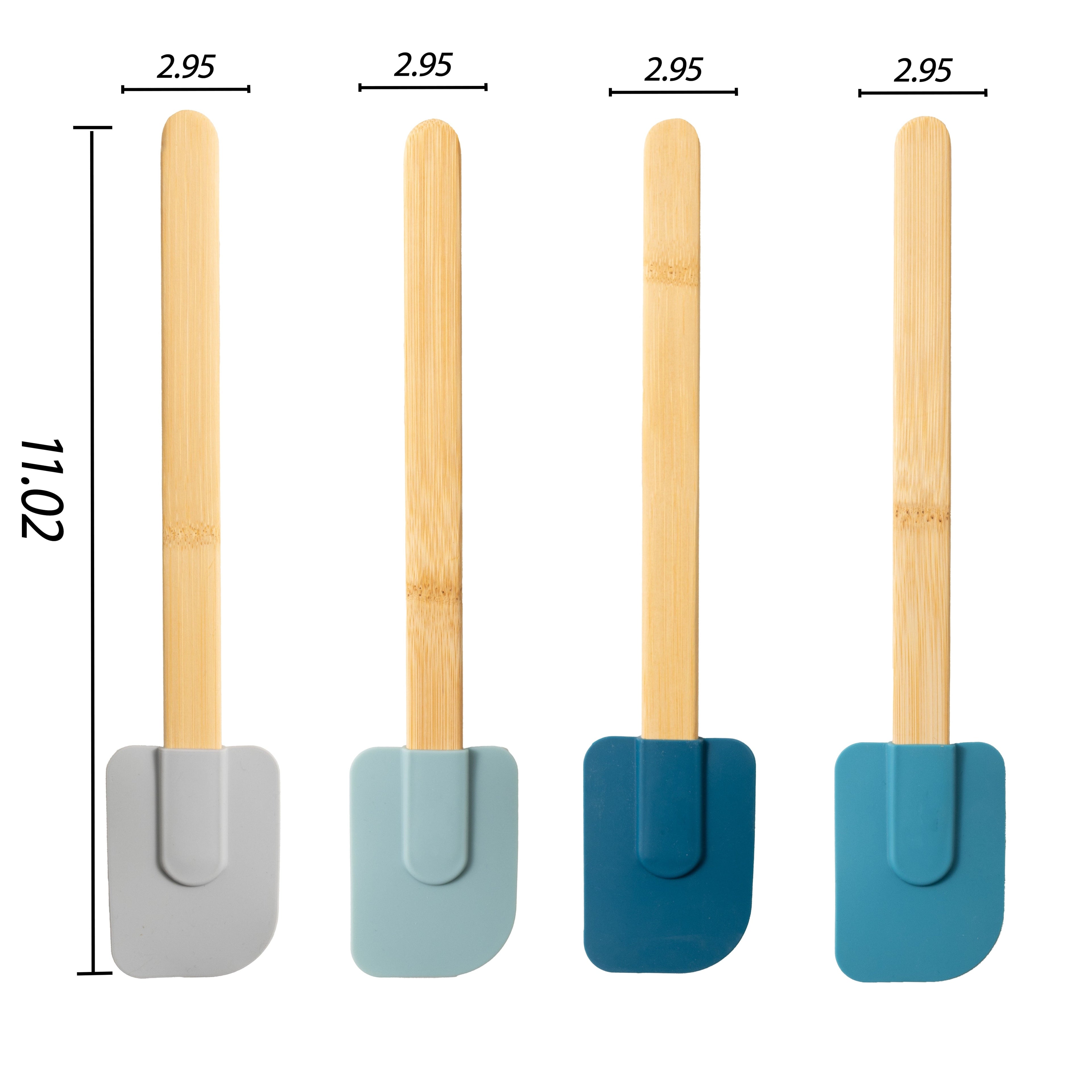 Durable Steel Silicone Spatulas Set 4 with Bamboo Handles, Blue - Multi-Purpose Hand Tool for Daily Meal Prep Detail