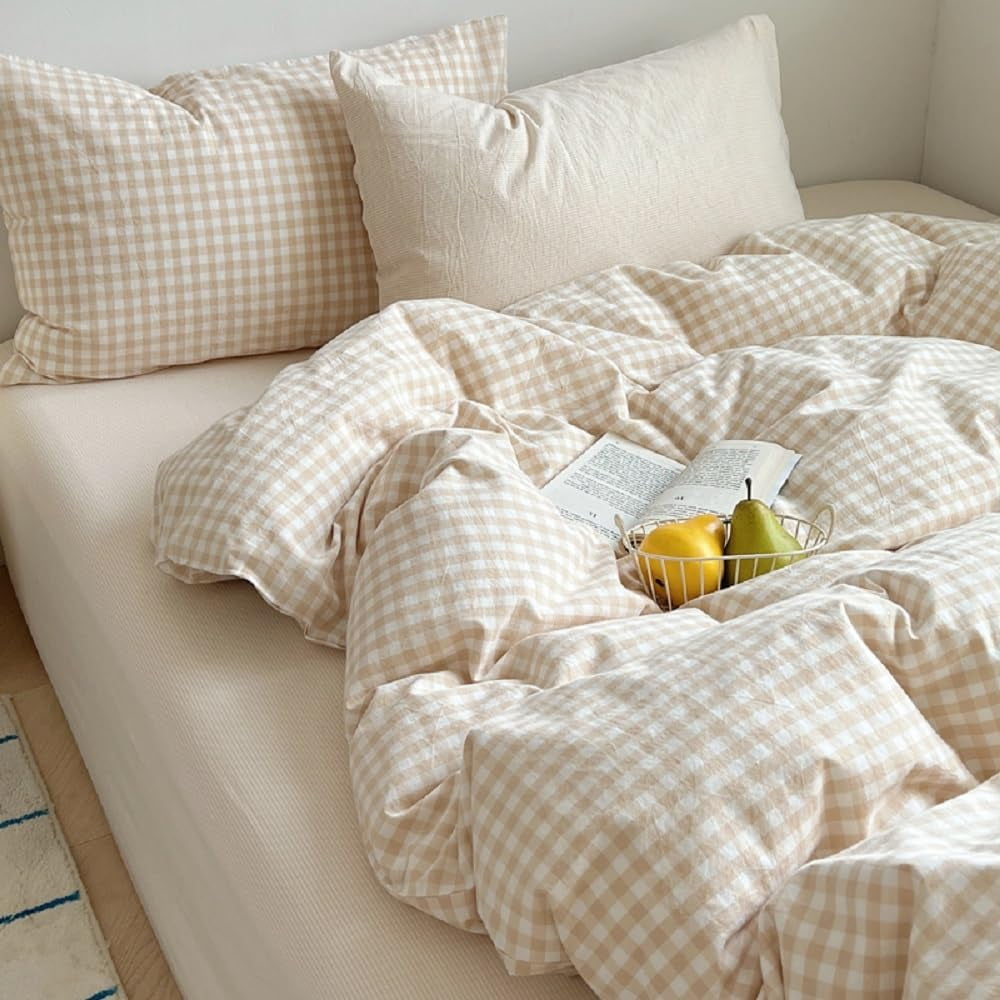Hypoallergenic Cloud Soft Beige White Plaid Comforter Twin Sets, 2 Pieces Breathable Plaid Buffalo Checkered Comforter for All Season - Hypoallergenic Ultra-Fluffy Quilt for Winter Detail