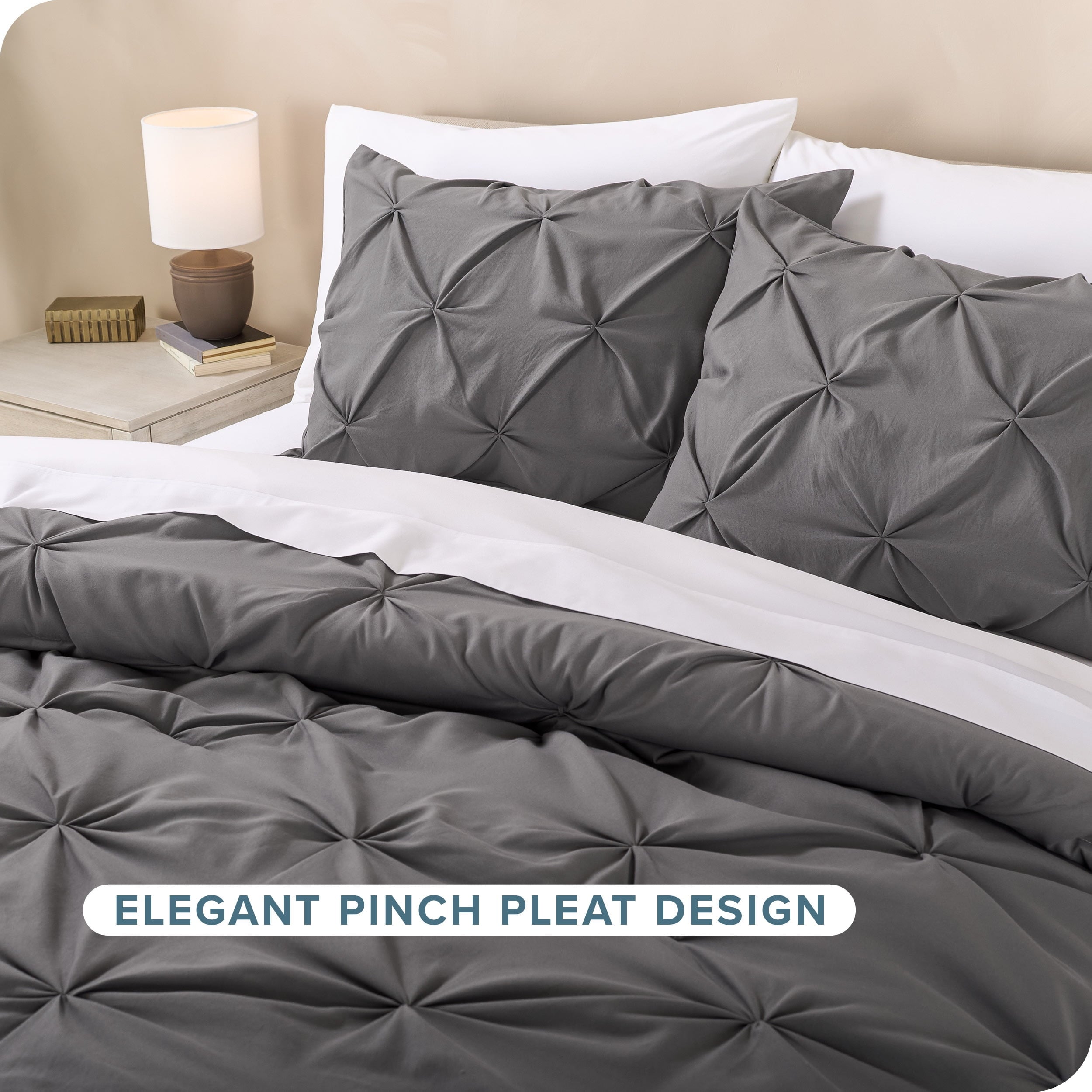 Hypoallergenic Cloud Pintuck Down Alternative Comforter Set - 3-Pieces - All Seasons - King, Grey - Cloud-Like Soft Lightweight Bed Comforter Detail