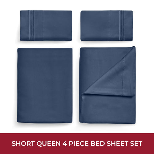 Cooling Sateen RV Sheets Queen Size Bed Set, Microfiber RV Bunk Bed Sheets, Short Queen, Navy Blue - Cooling Hotel Quality Bedding Sheets and Pillowcases Detail