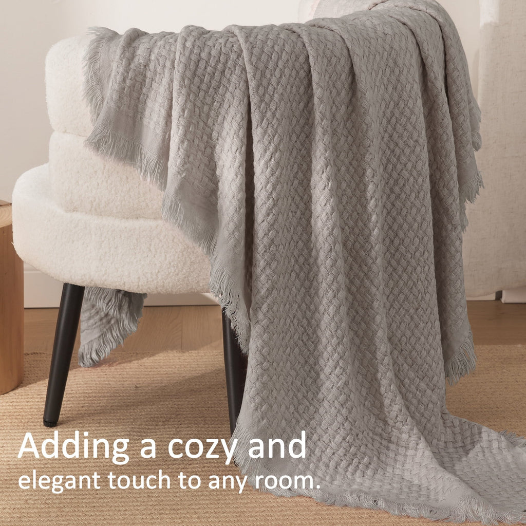 Reversible Sherpa Knitted Throw Blanket with Fringes for Couch, Soft and Warm Textured Throw for All Season, Lightweight Breathable Roo... - Super Soft Reversible Sherpa Flannel Blanket Detail